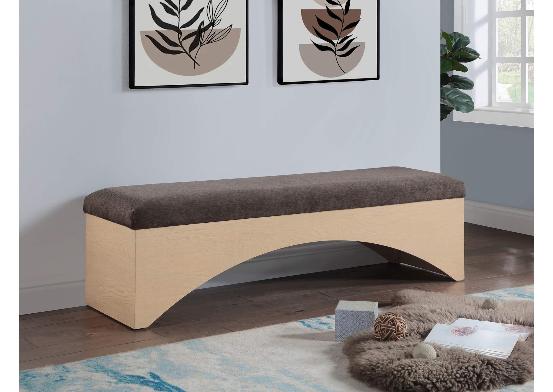 Lawson Brown Velour Fur Fabric Bench image 3