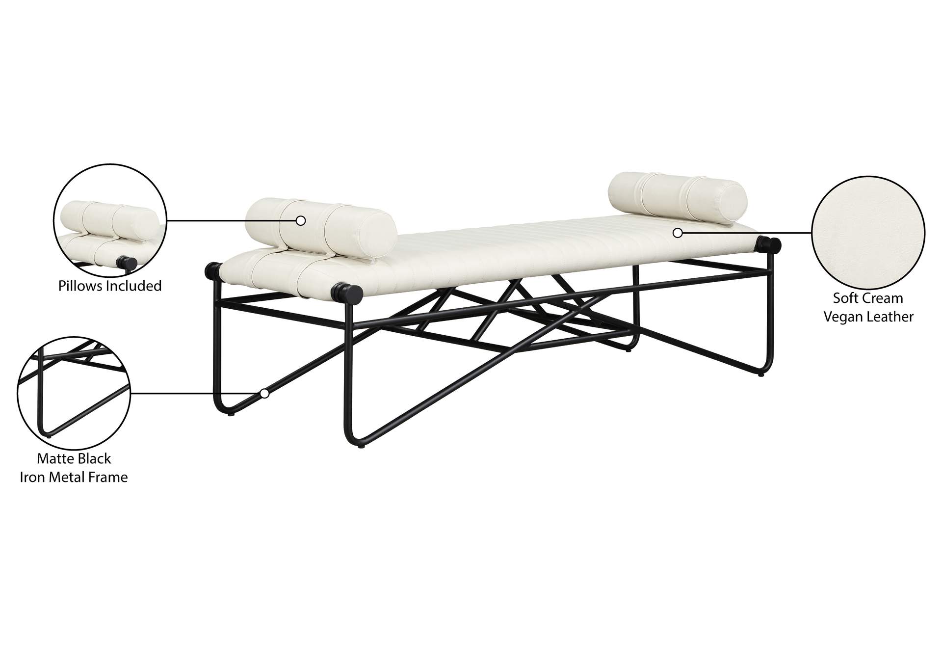 Gatsby Cream Vegan Leather Bench