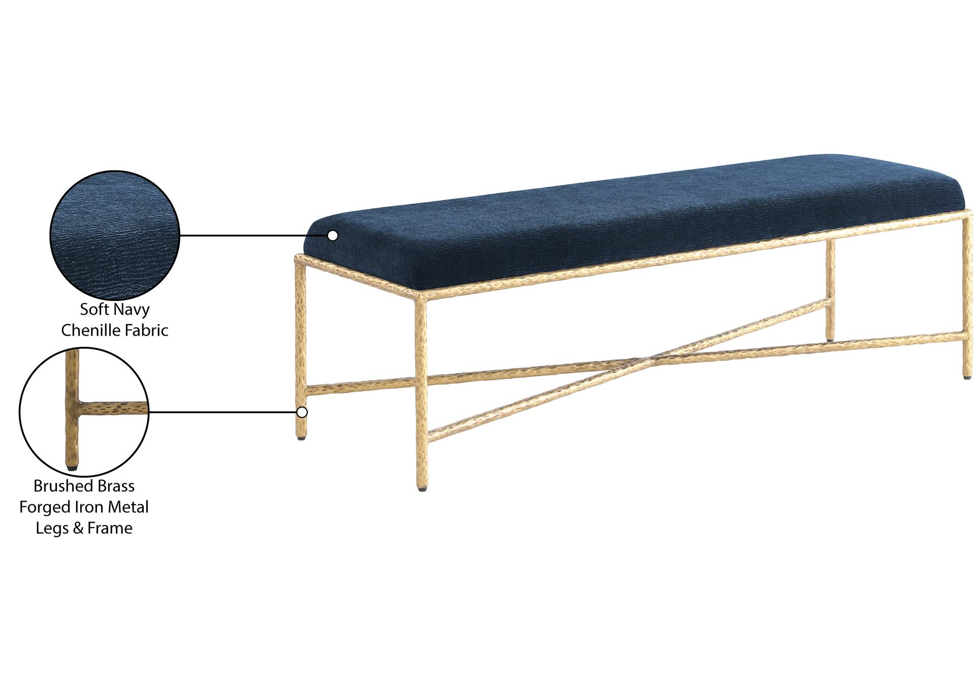 Valley Navy Chenille Fabric Bench