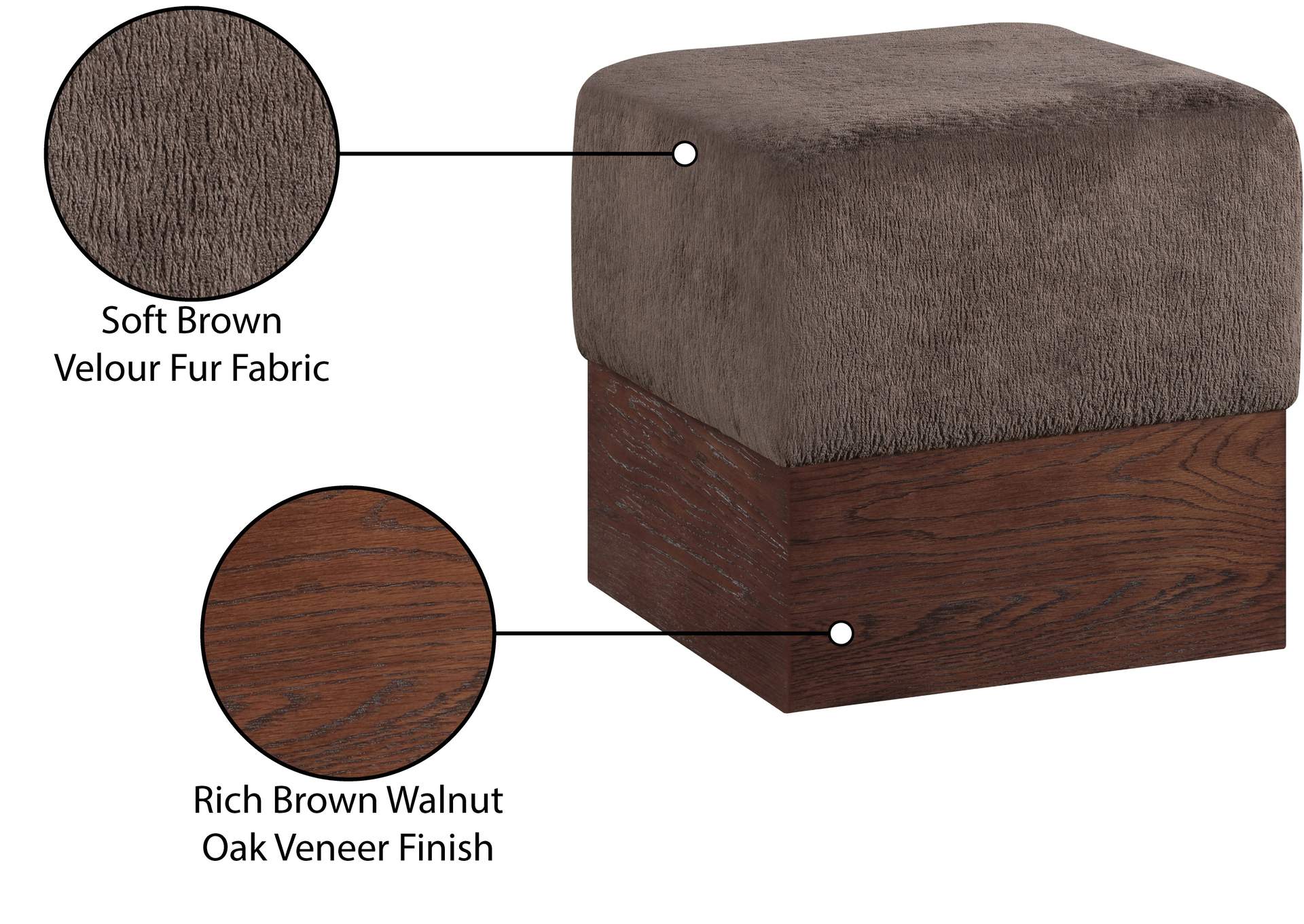 Havre Brown Velour Fur Fabric Ottoman - Stool image 8