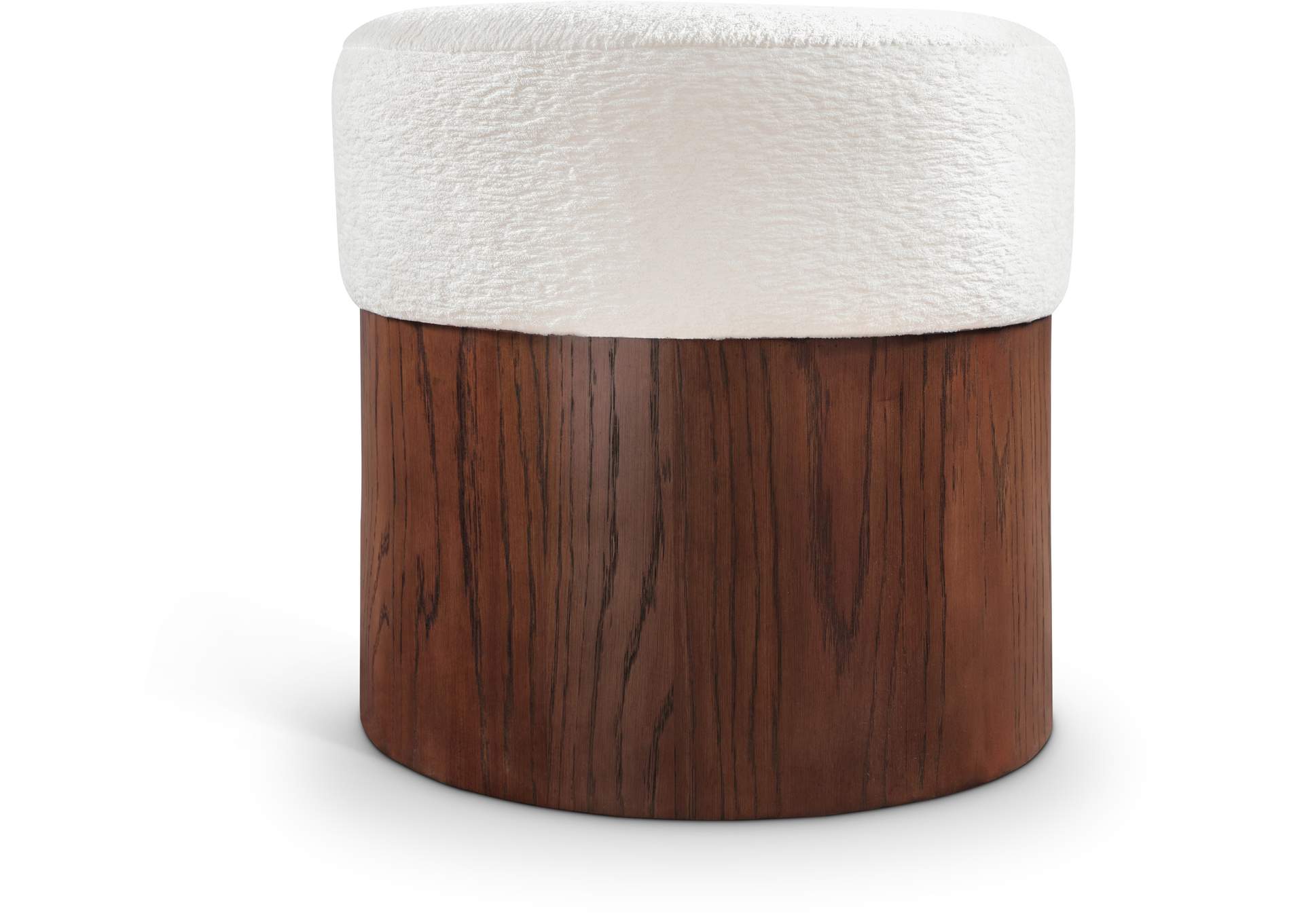 Nimes Cream Velour Fur Fabric Ottoman - Stool