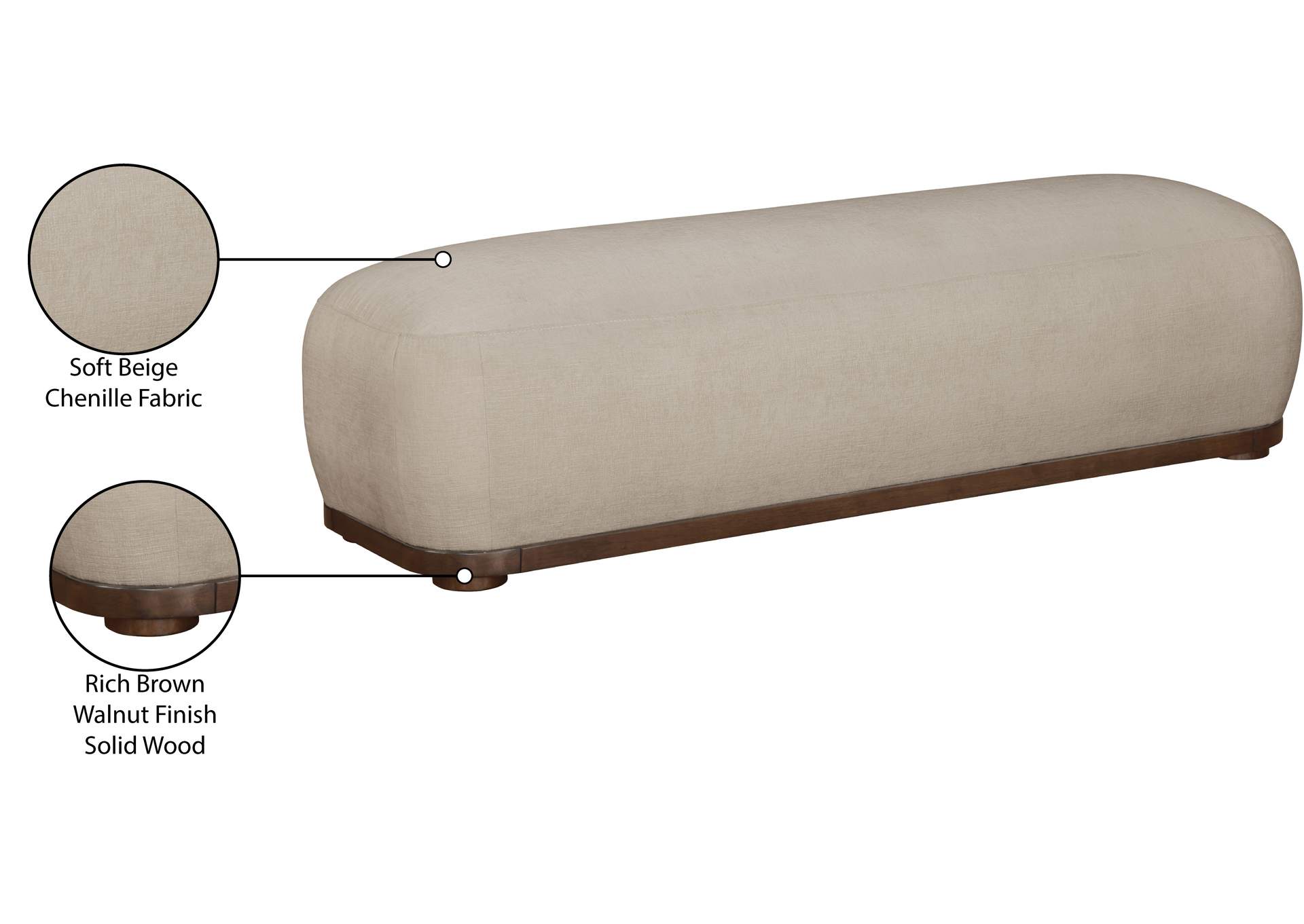 Calum Beige Chenille Fabric Bench