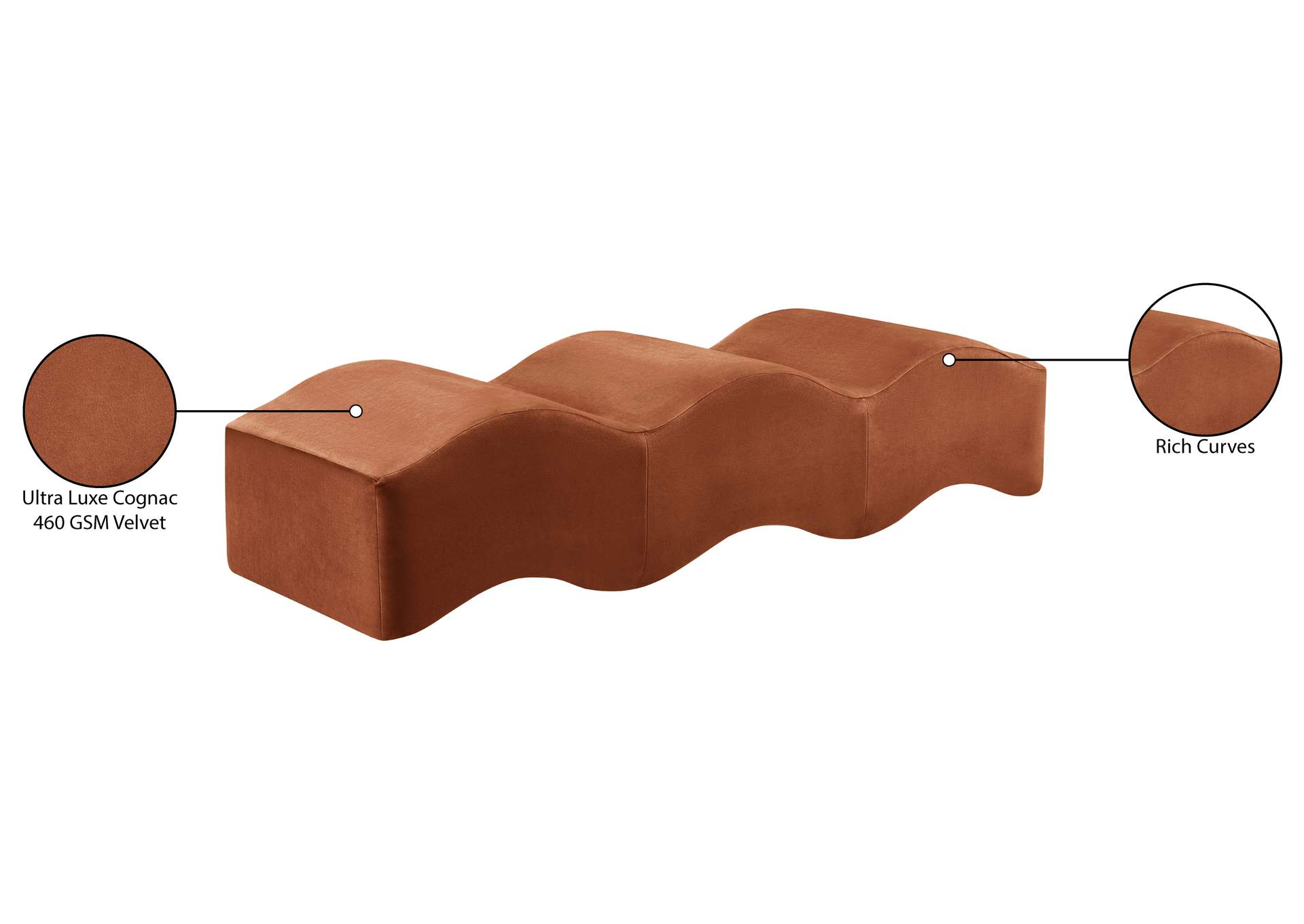 Wave Cognac Velvet Bench