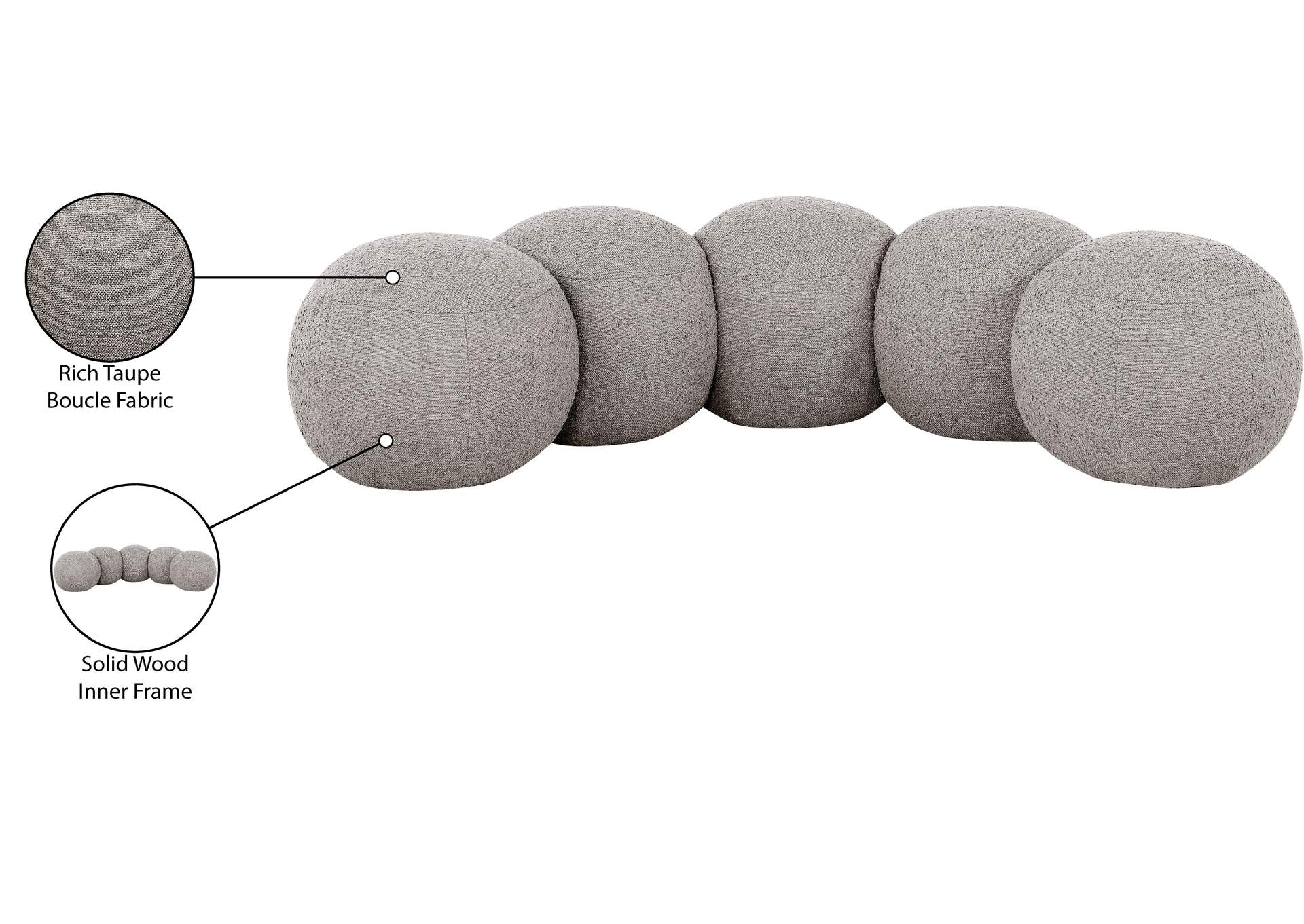 Apollo Taupe Boucle Fabric Bench
