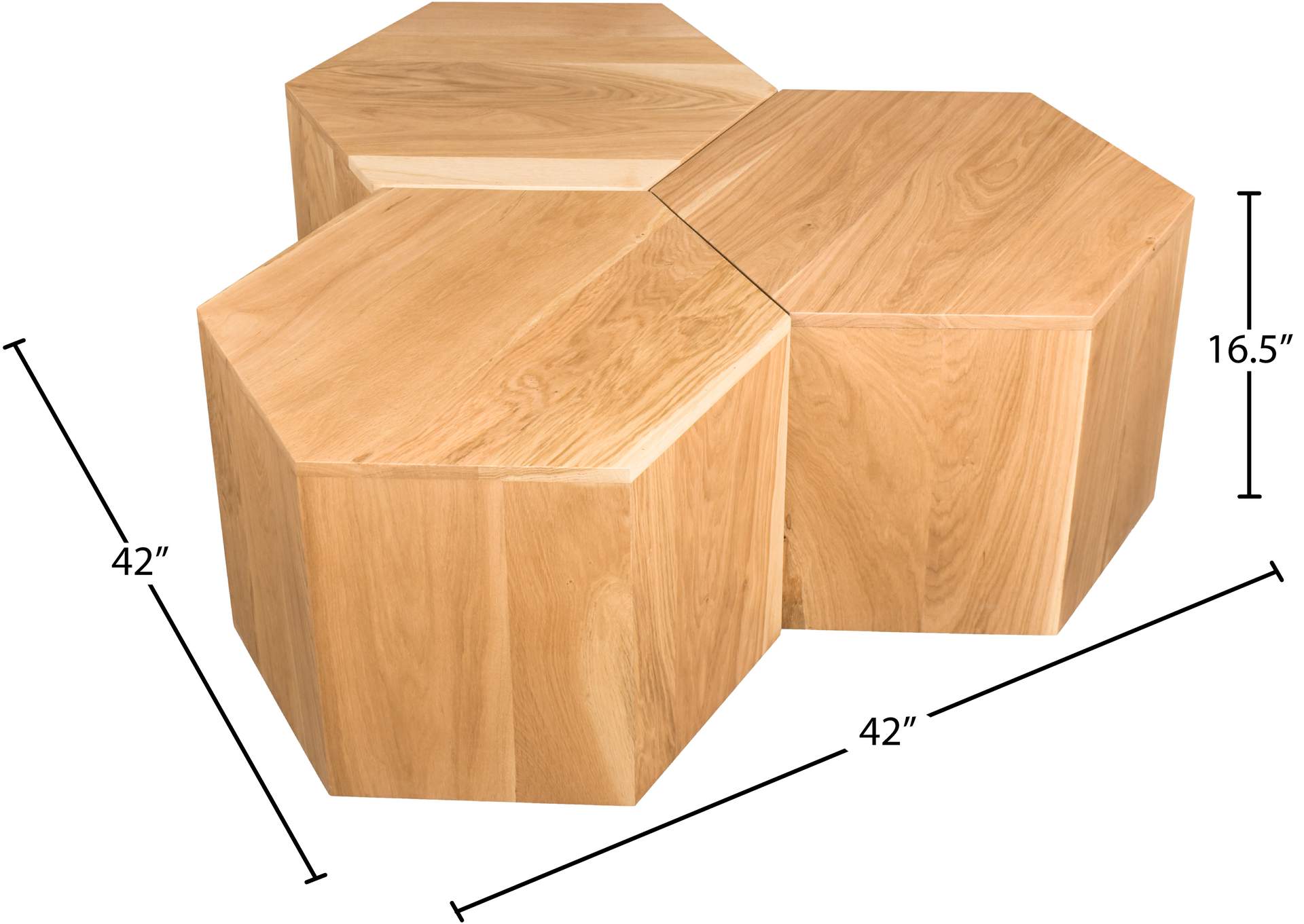 Eternal Natural Oak Wood 3 Piece Modular Coffee Table image 7