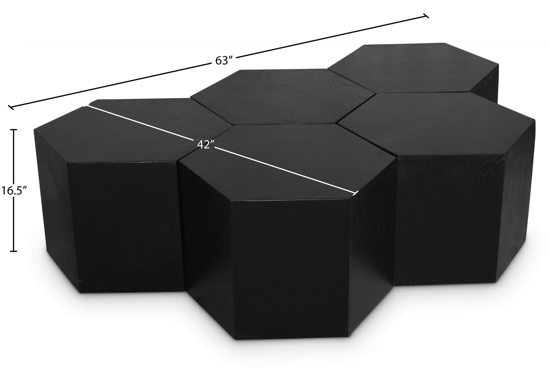 Eternal Black Oak Wood 5 Piece Modular Coffee Table image 7