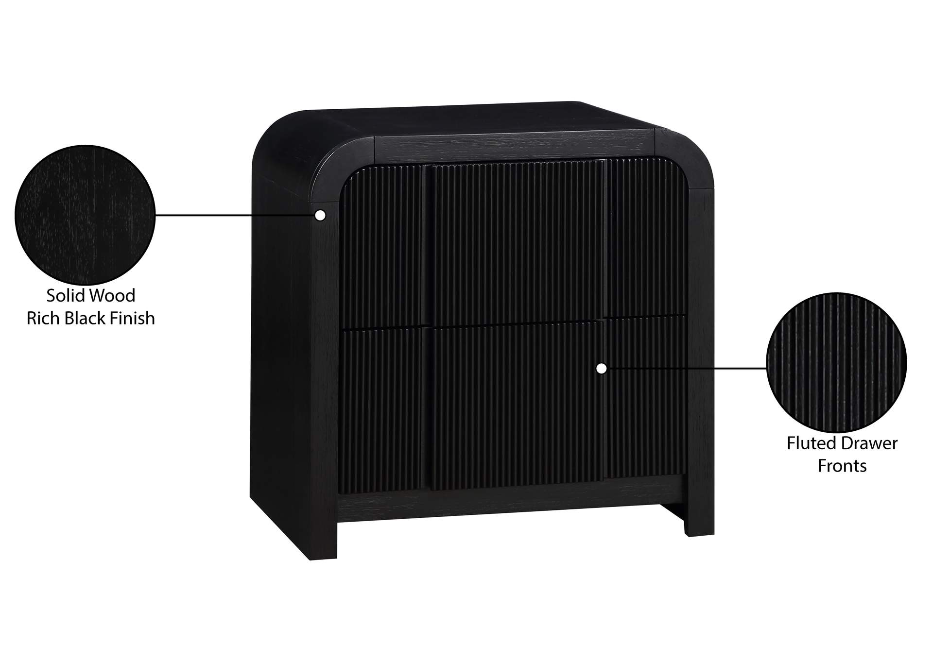 Fluted Black Night Stand