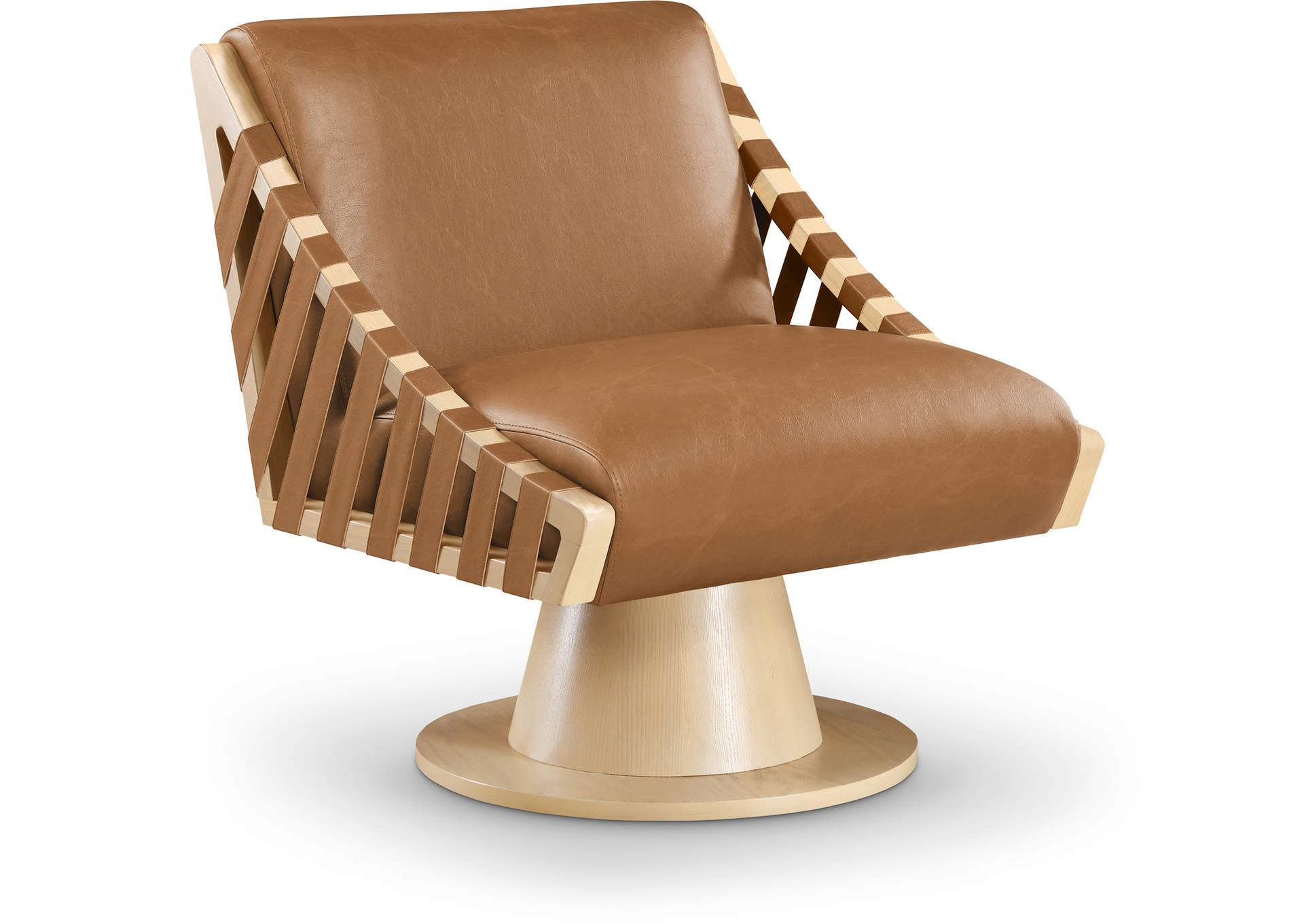 Millwin Cognac Vegan Leather Swivel Accent Chair