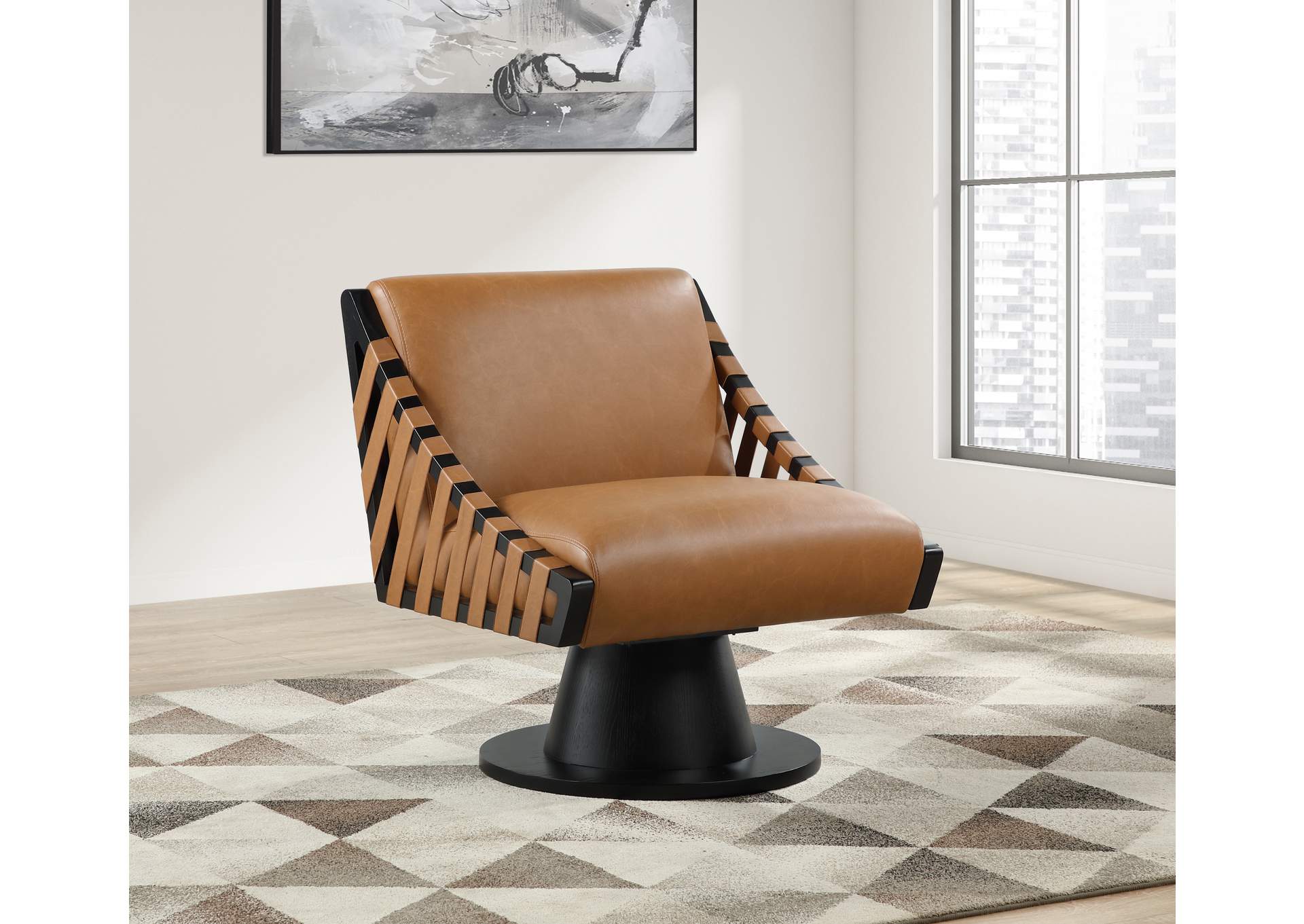Millwin Cognac Vegan Leather Swivel Accent Chair