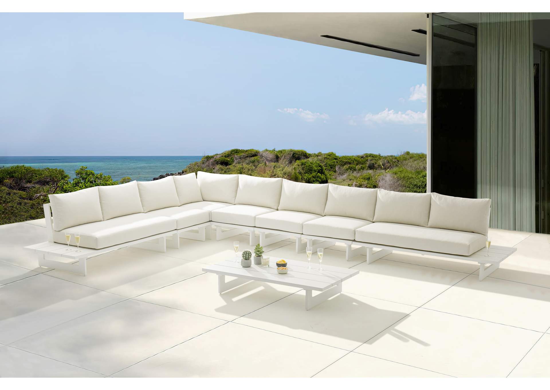 Maldives Cream Water Resistant Fabric Outdoor Patio Modular Sectional