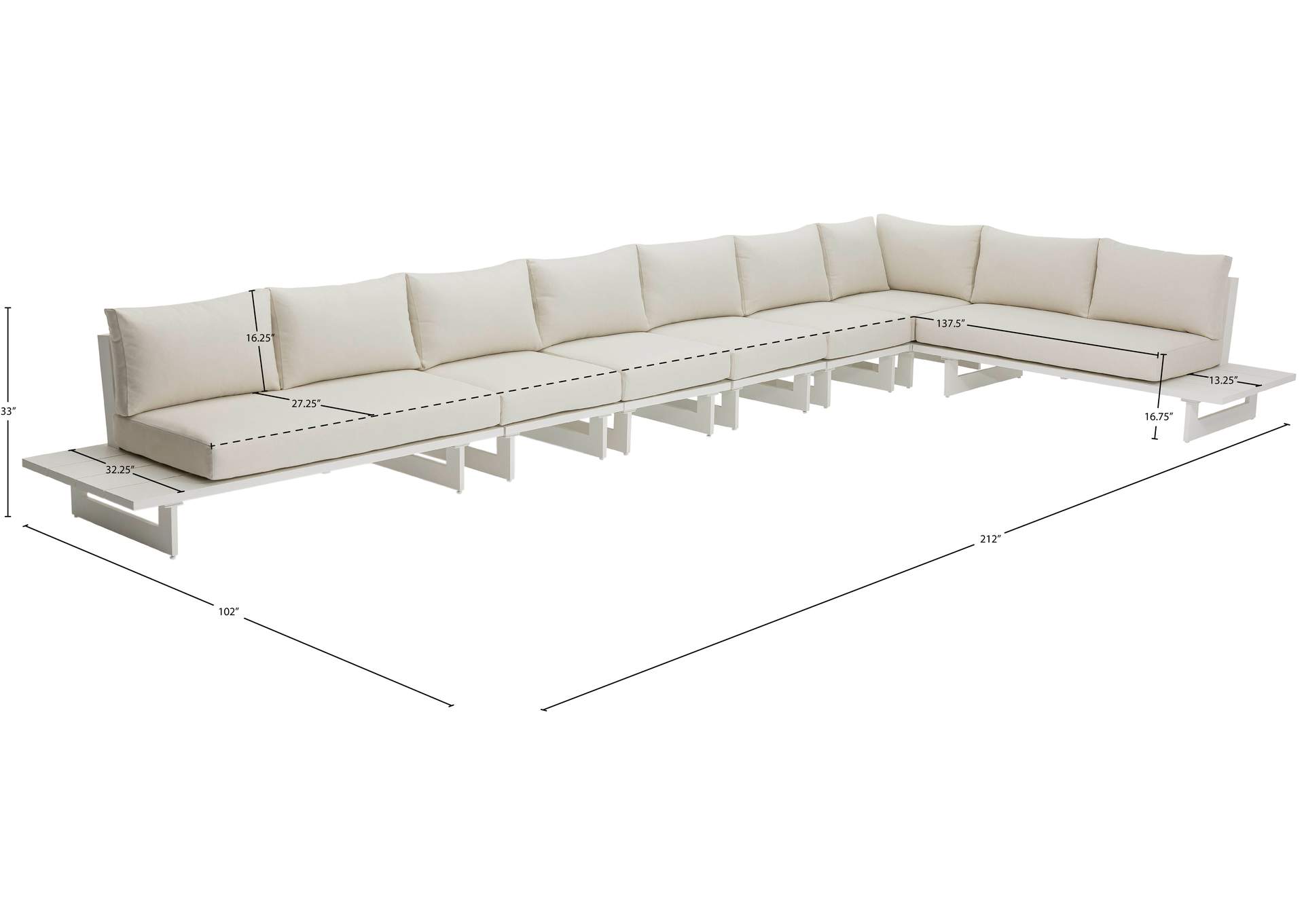 Maldives Cream Water Resistant Fabric Outdoor Patio Modular Sectional