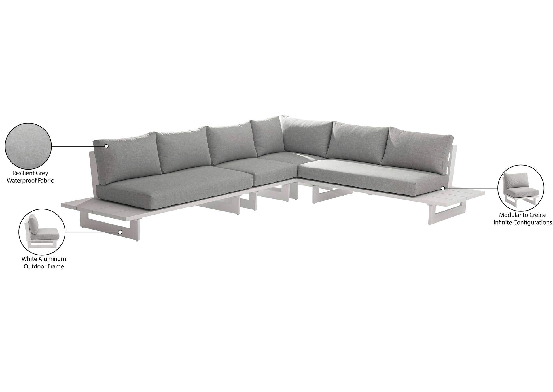 Maldives Grey Water Resistant Fabric Outdoor Patio Modular Sectional
