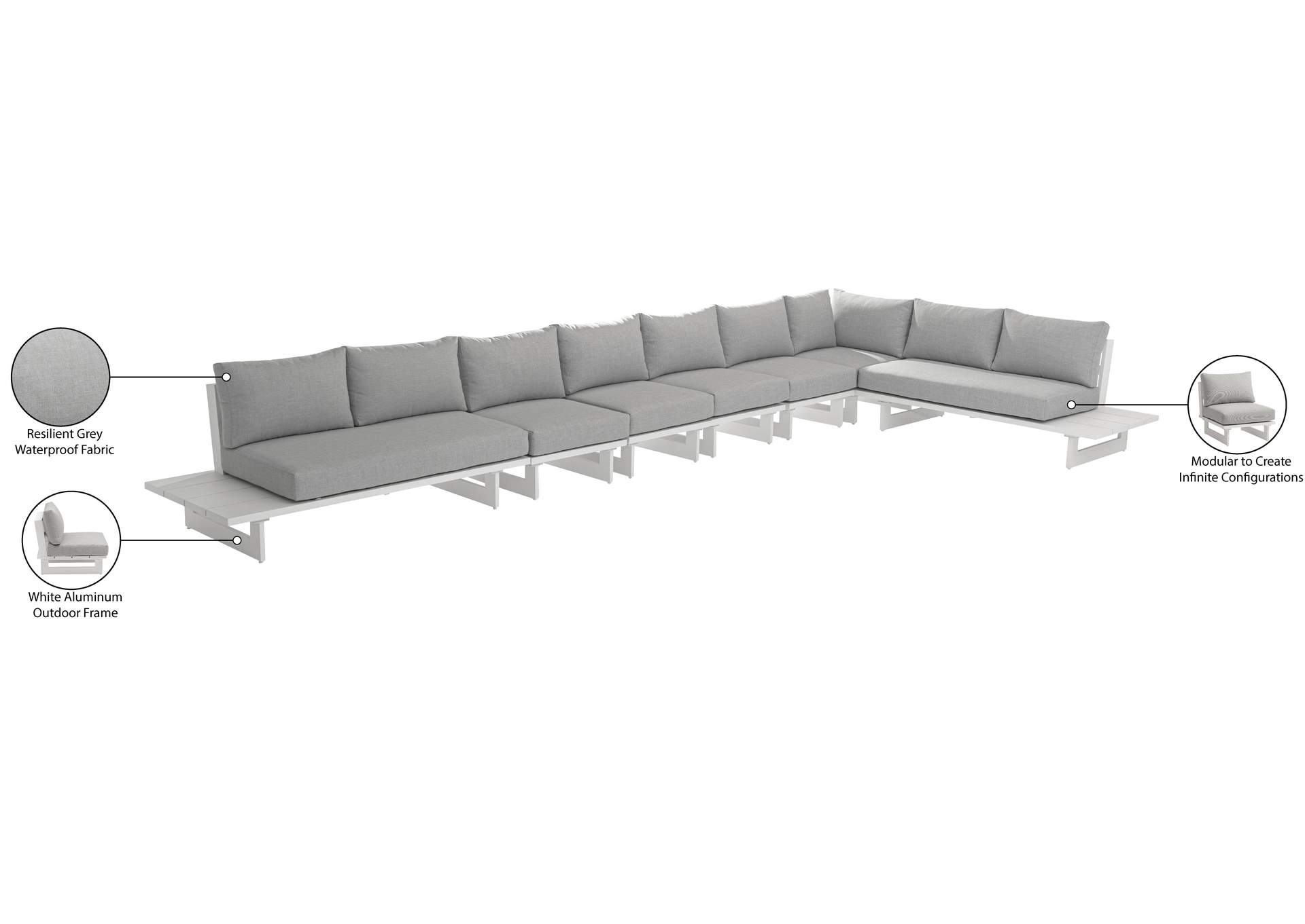Maldives Grey Water Resistant Fabric Outdoor Patio Modular Sectional
