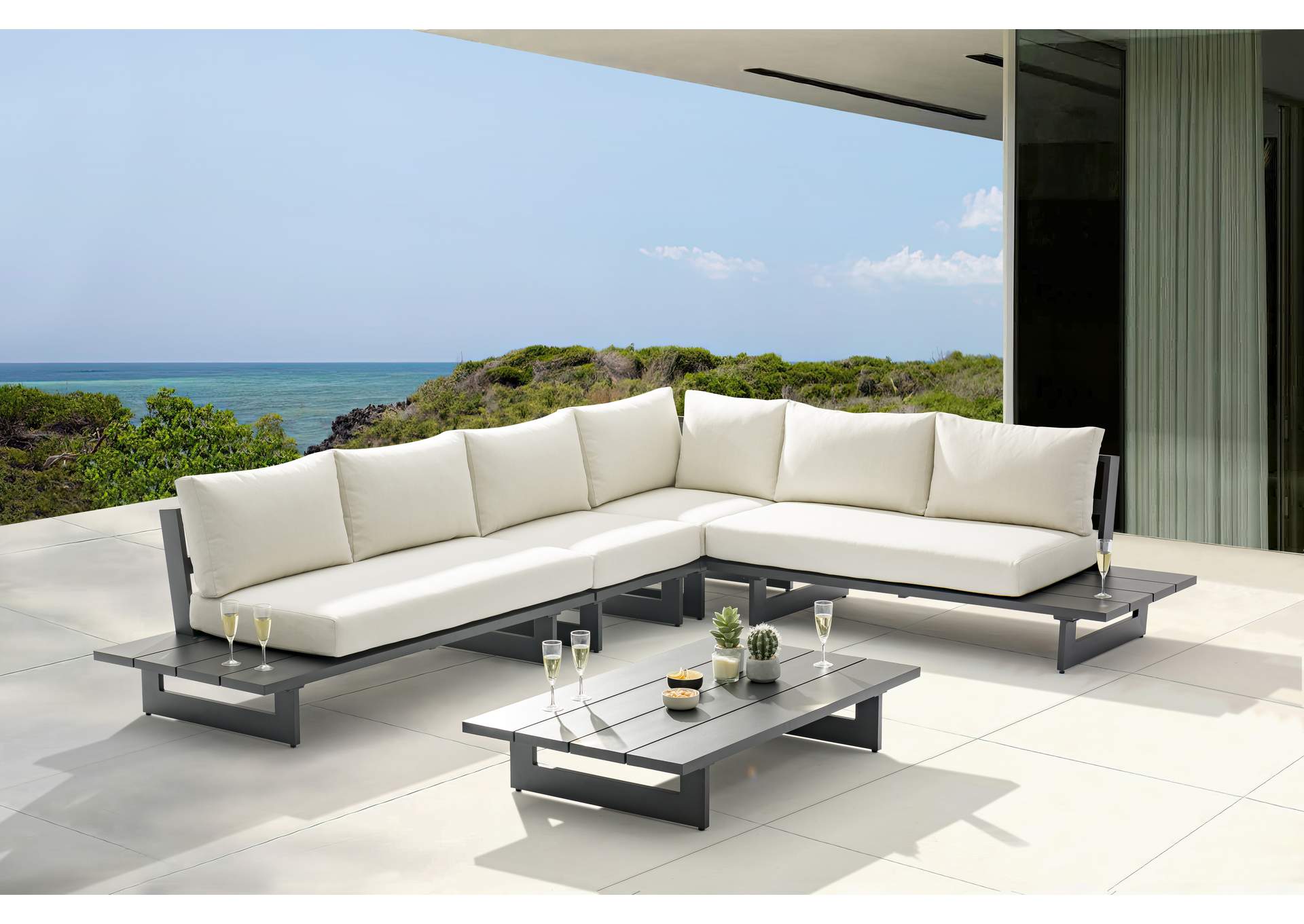 Maldives Cream Water Resistant Fabric Outdoor Patio Modular Sectional