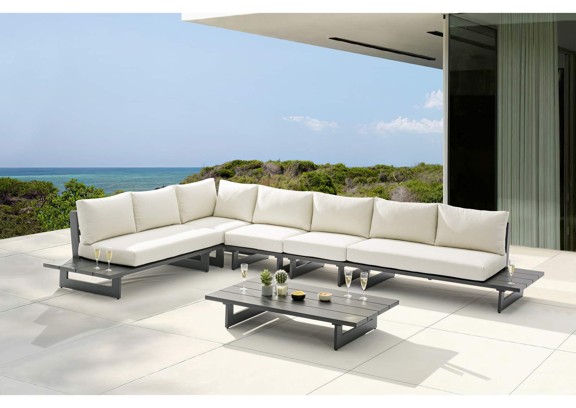 Maldives Cream Water Resistant Fabric Outdoor Patio Modular Sectional