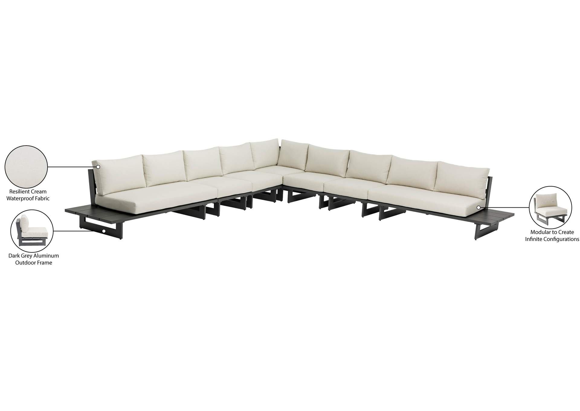 Maldives Cream Water Resistant Fabric Outdoor Patio Modular Sectional
