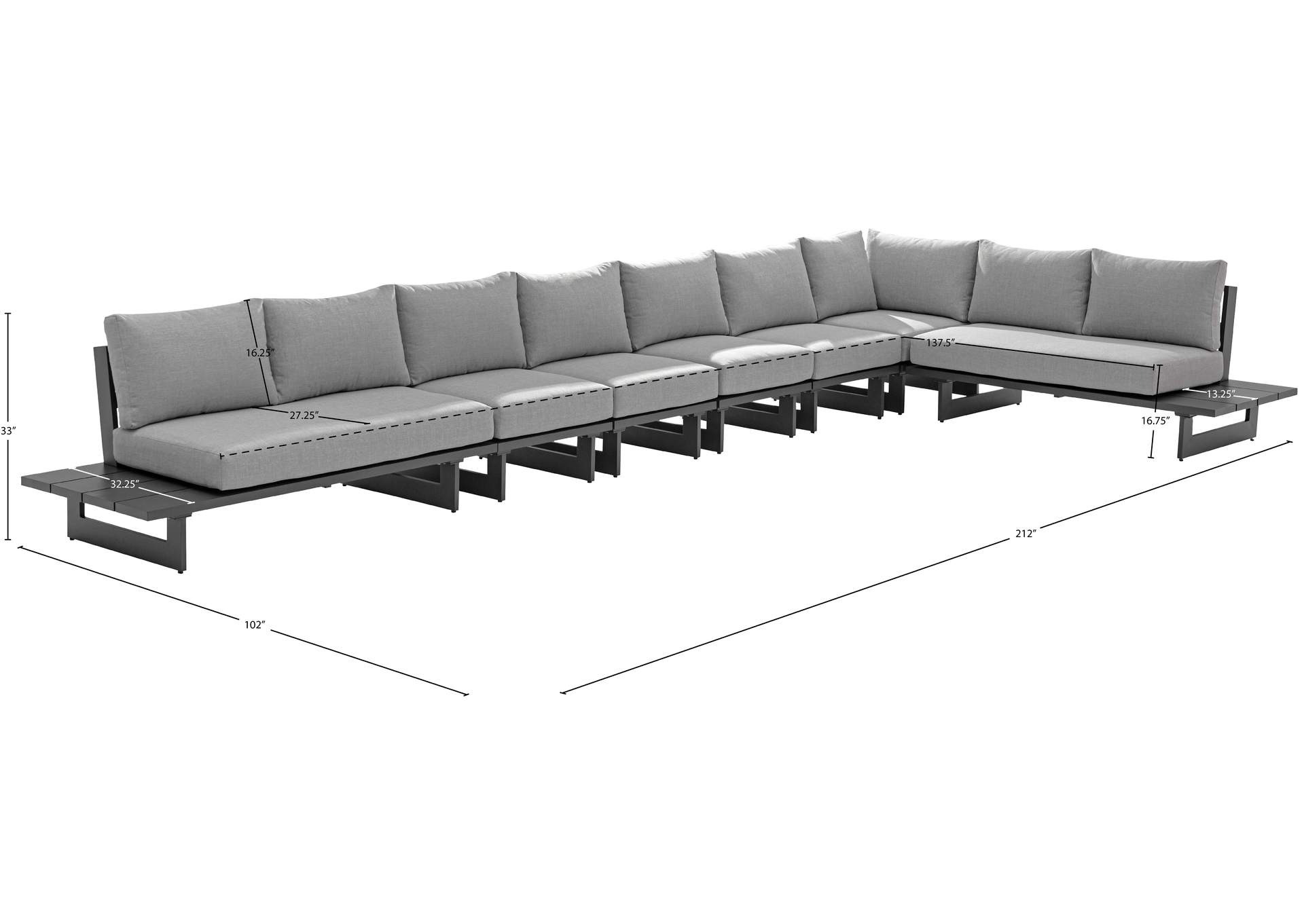 Maldives Grey Water Resistant Fabric Outdoor Patio Modular Sectional