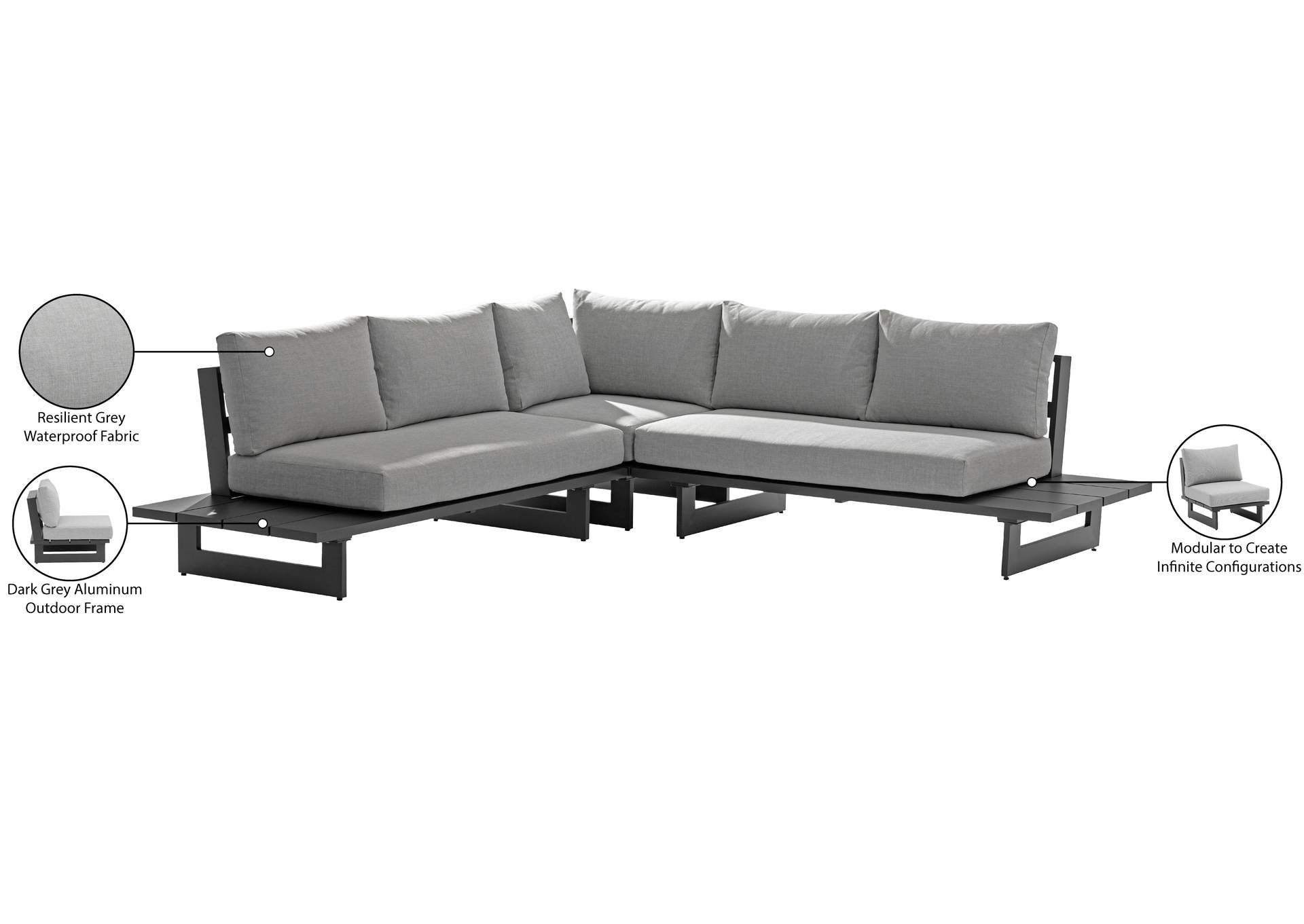 Maldives Grey Water Resistant Fabric Outdoor Patio Sectional (3 Boxes)