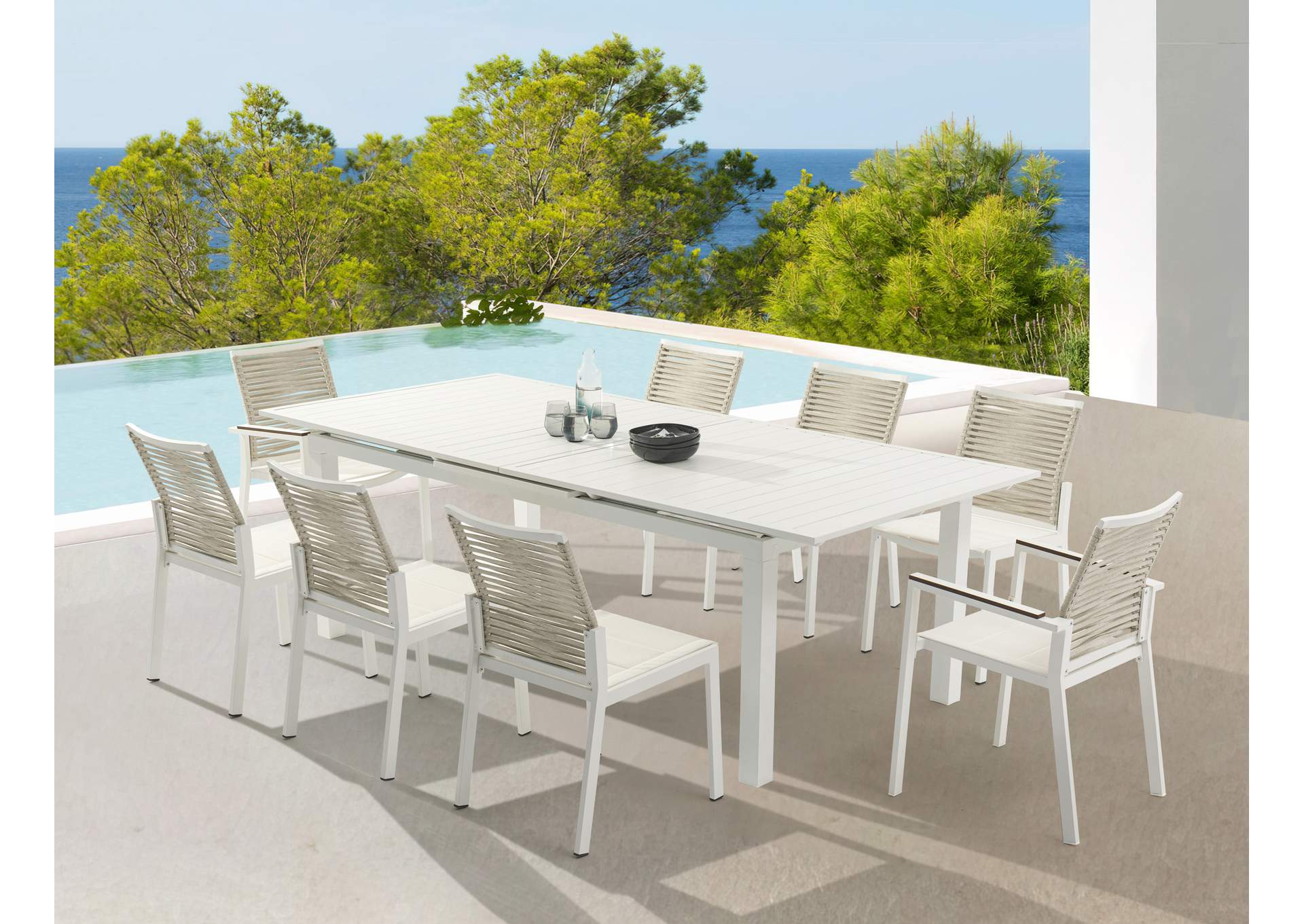 Maldives Beige Rope Fabric Outdoor Patio Dining Arm Chair