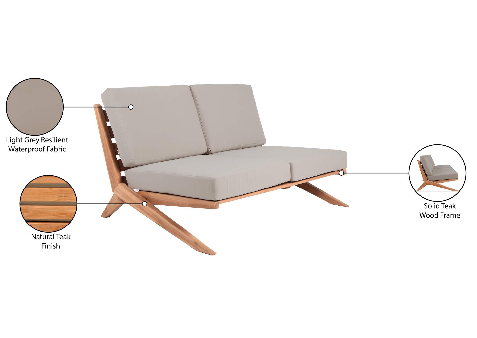 Tahiti Grey Water Resistant Fabric Outdoor Loveseat