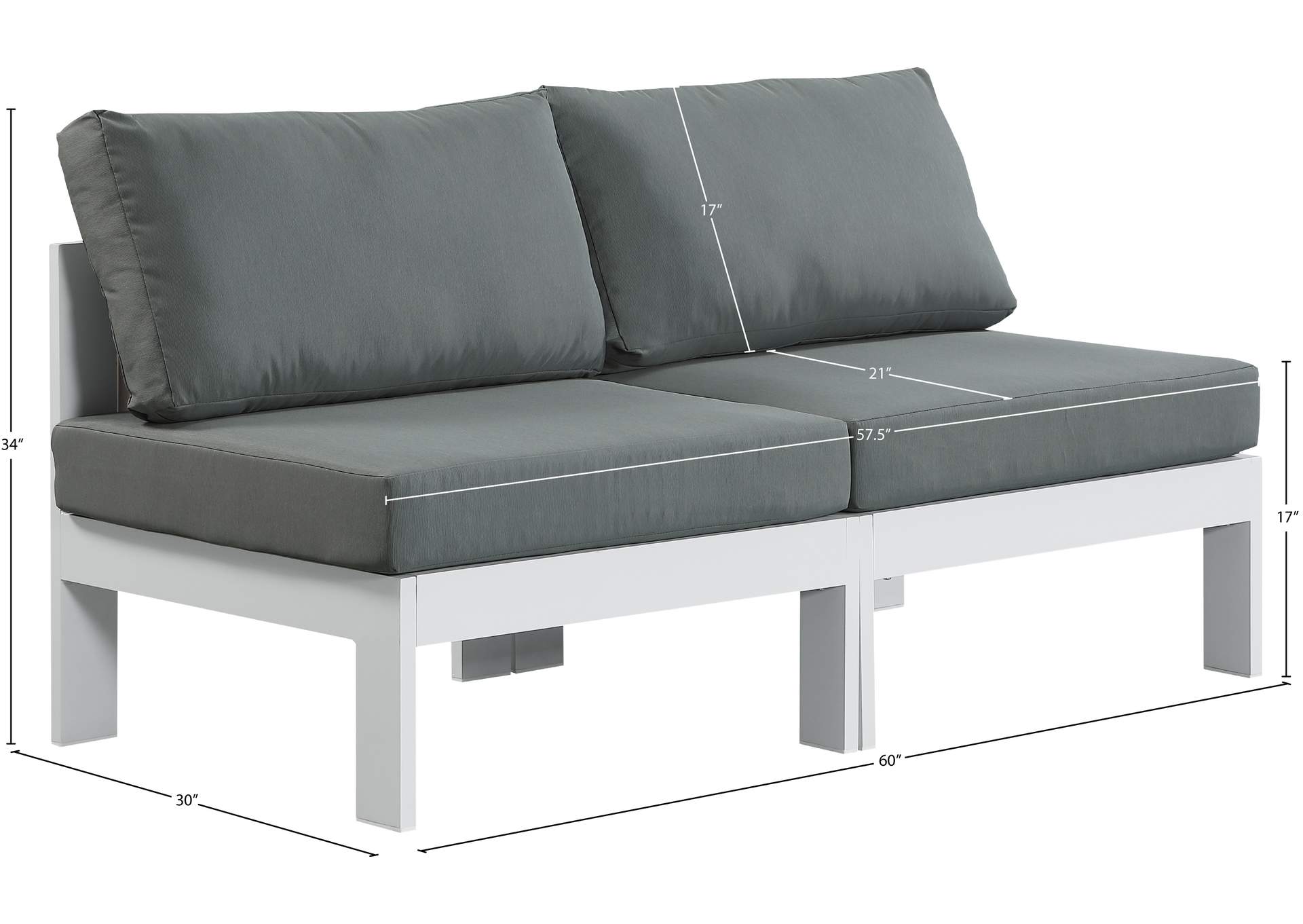 Nizuc Grey Water Resistant Fabric Outdoor Patio Modular Sofa
