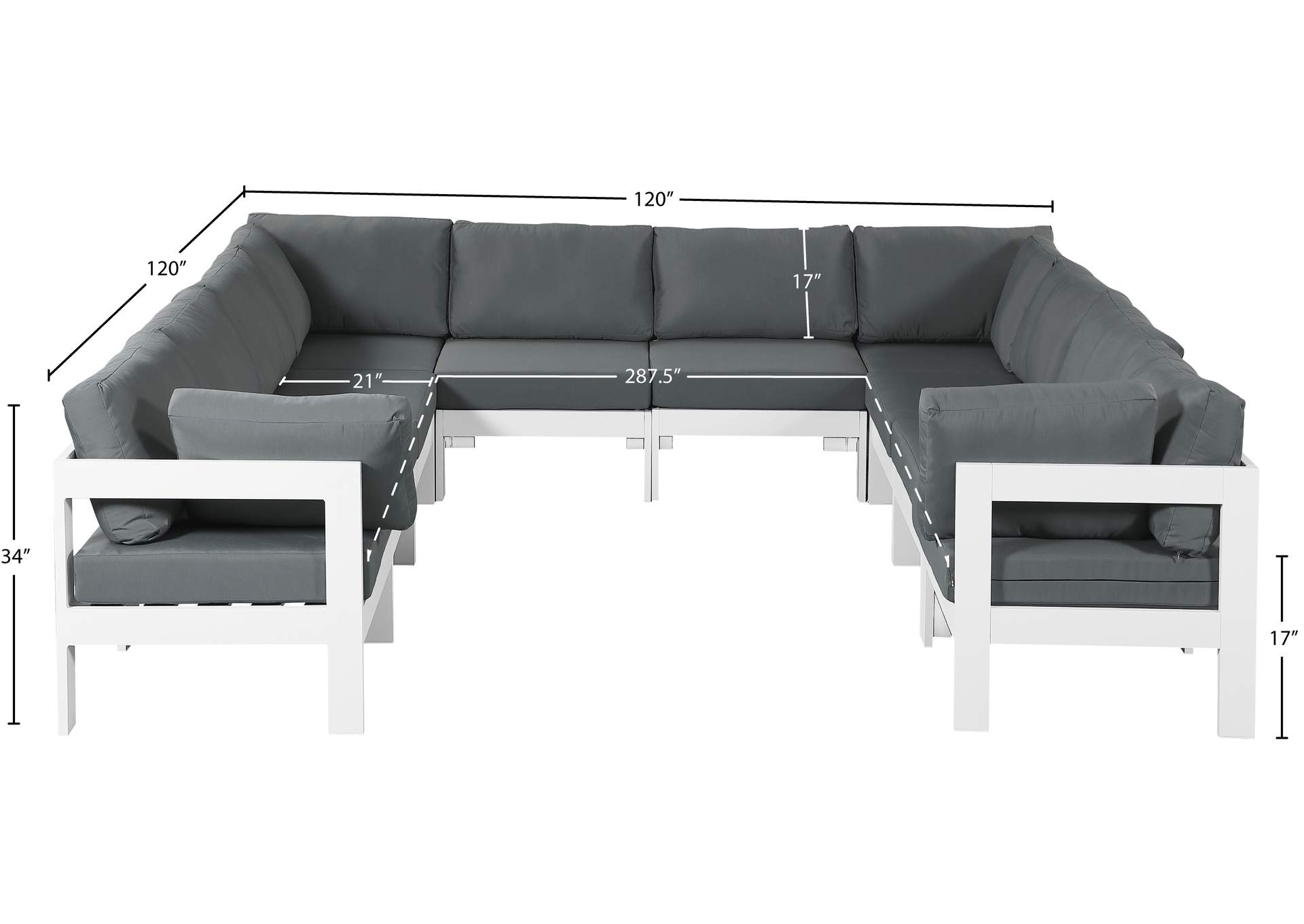 Nizuc Grey Water Resistant Fabric Outdoor Patio Modular Sectional