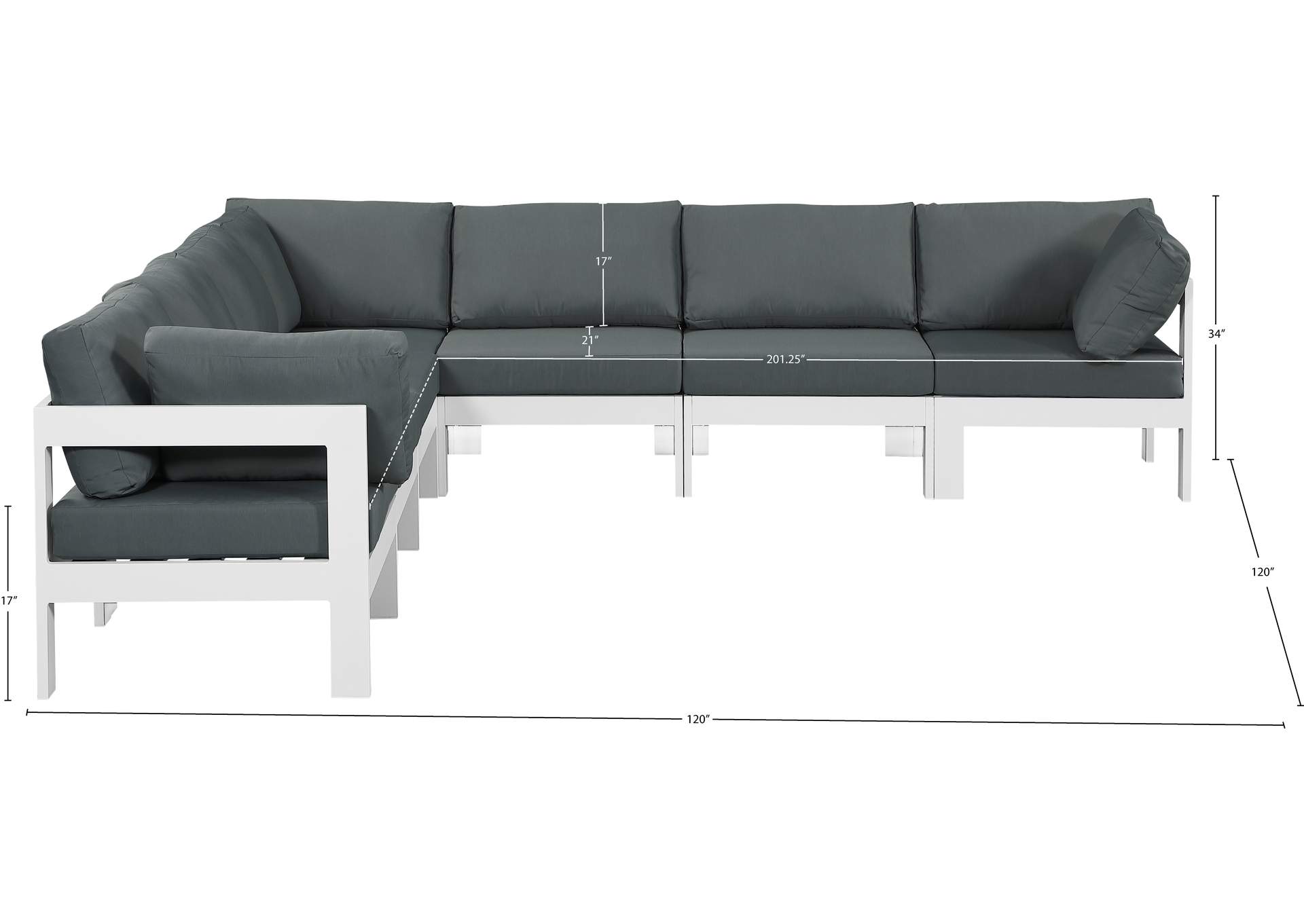 Nizuc Grey Water Resistant Fabric Outdoor Patio Modular Sectional