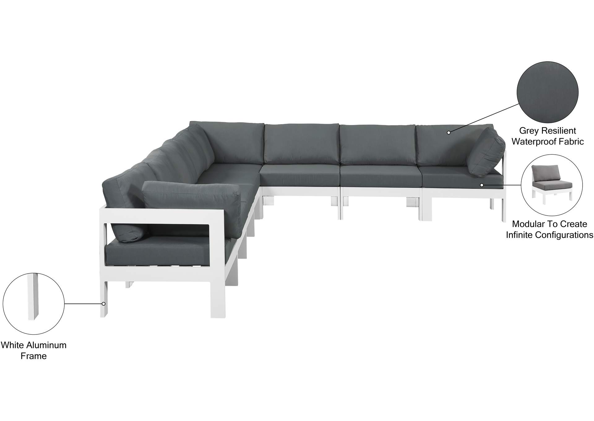 Nizuc Grey Water Resistant Fabric Outdoor Patio Modular Sectional