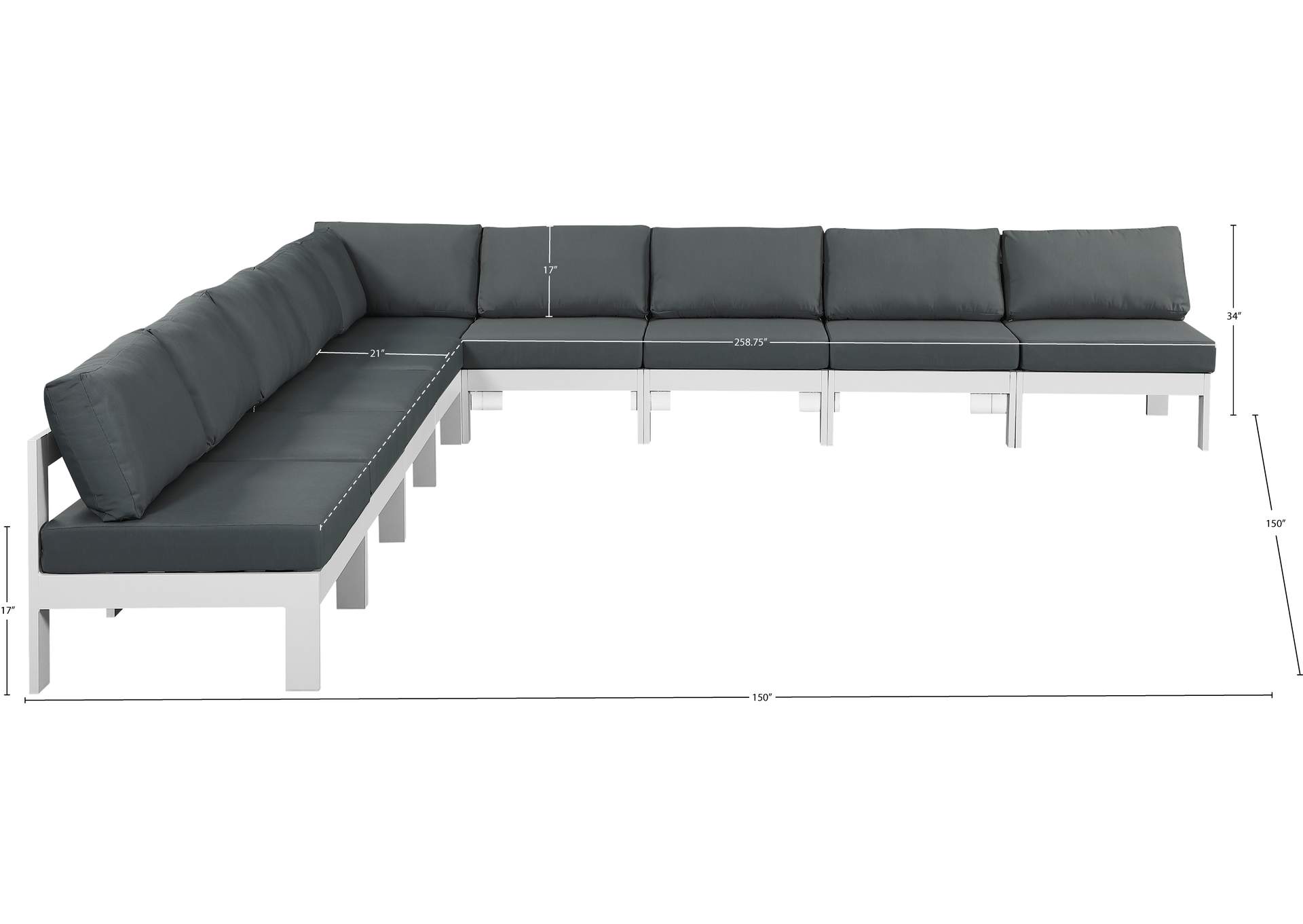 Nizuc Grey Water Resistant Fabric Outdoor Patio Modular Sectional