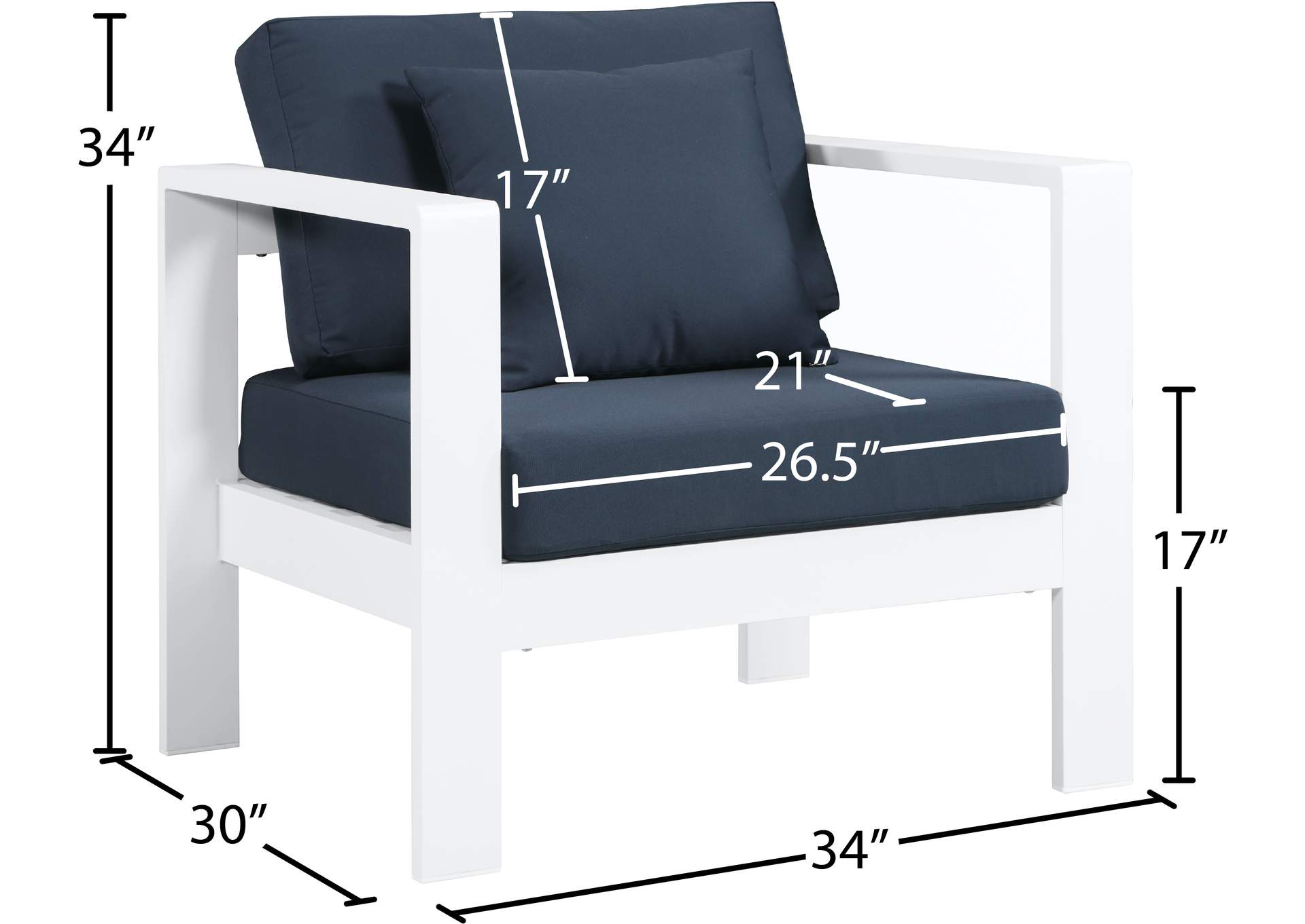 Nizuc Navy Water Resistant Fabric Outdoor Patio Aluminum Arm Chair