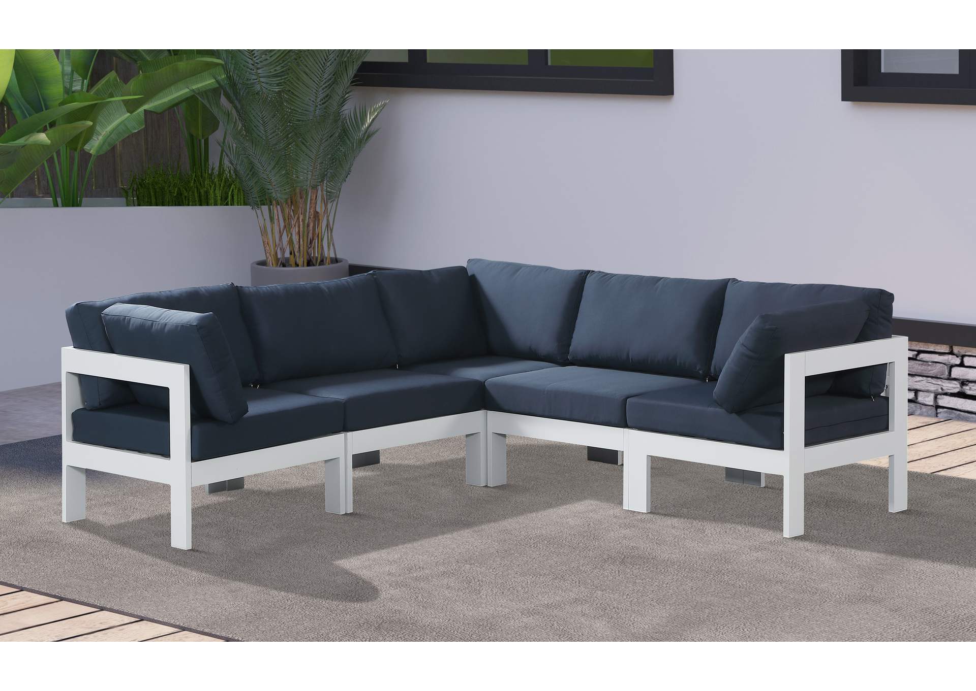 Nizuc Navy Water Resistant Fabric Outdoor Patio Modular Sectional