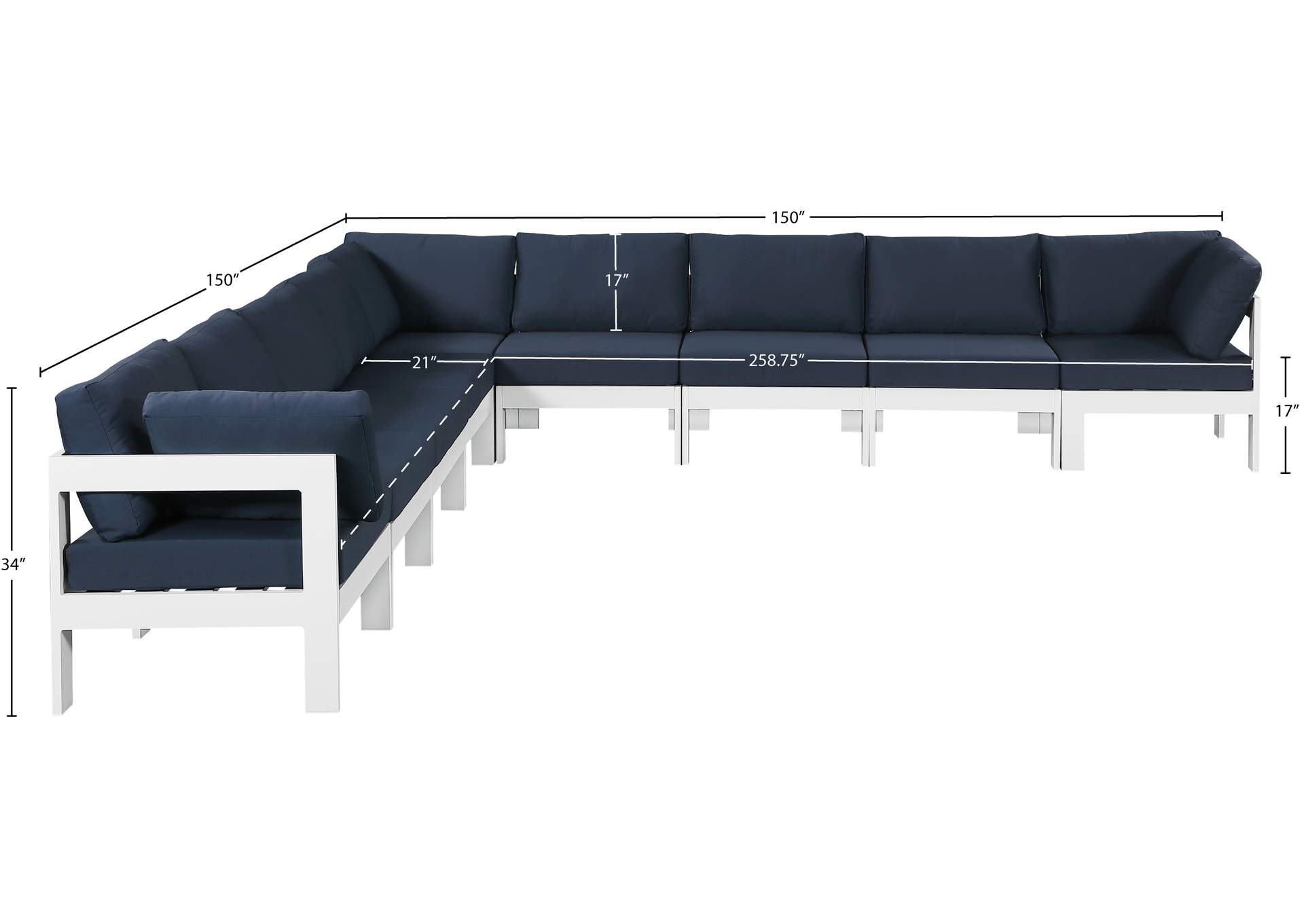 Nizuc Navy Water Resistant Fabric Outdoor Patio Modular Sectional