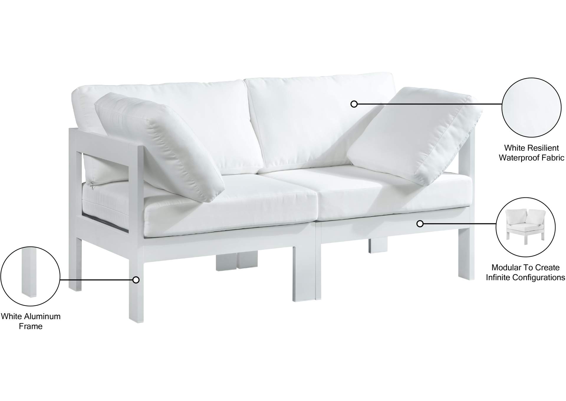 Nizuc White Water Resistant Fabric Outdoor Patio Modular Sofa