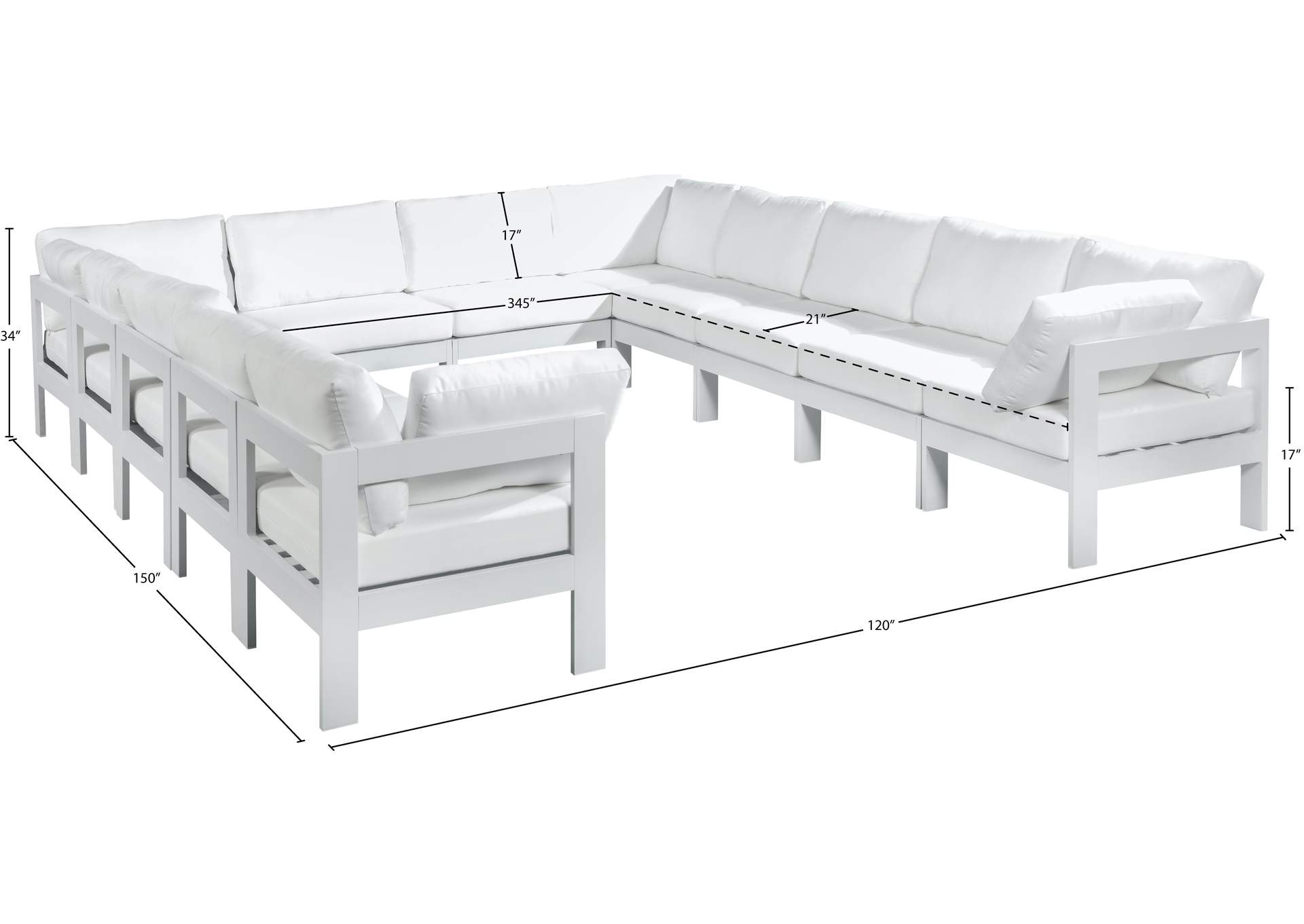 Nizuc White Water Resistant Fabric Outdoor Patio Modular Sectional
