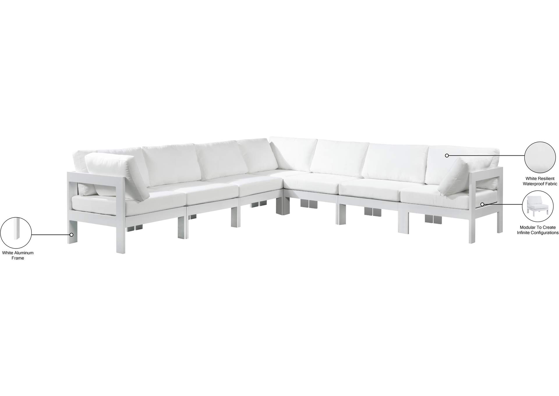 Nizuc White Water Resistant Fabric Outdoor Patio Modular Sectional