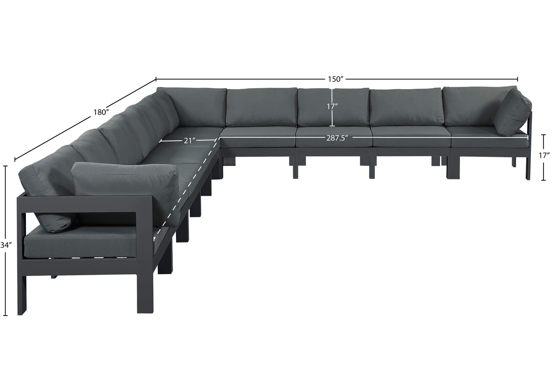 Nizuc Grey Water Resistant Fabric Outdoor Patio Modular Sectional