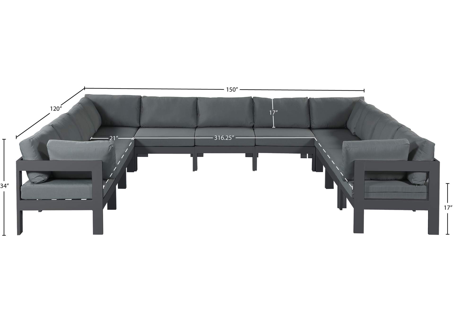Nizuc Grey Water Resistant Fabric Outdoor Patio Modular Sectional