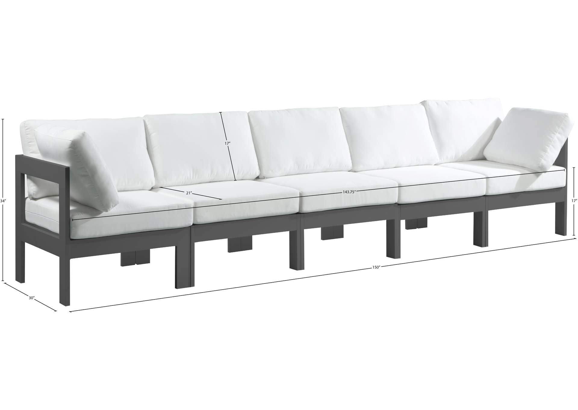 Nizuc White Water Resistant Fabric Outdoor Patio Modular Sofa