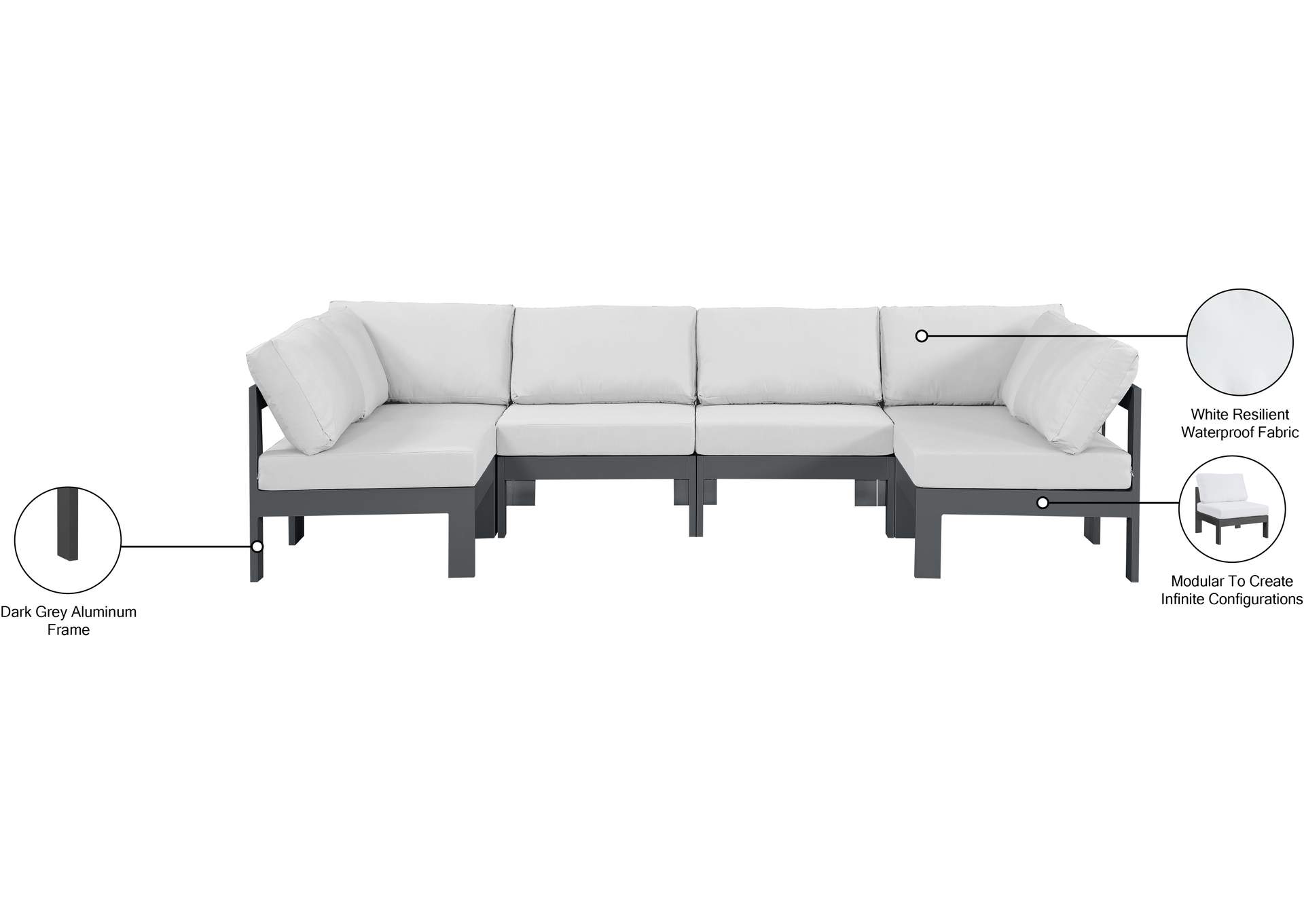 Nizuc White Water Resistant Fabric Outdoor Patio Modular Sectional