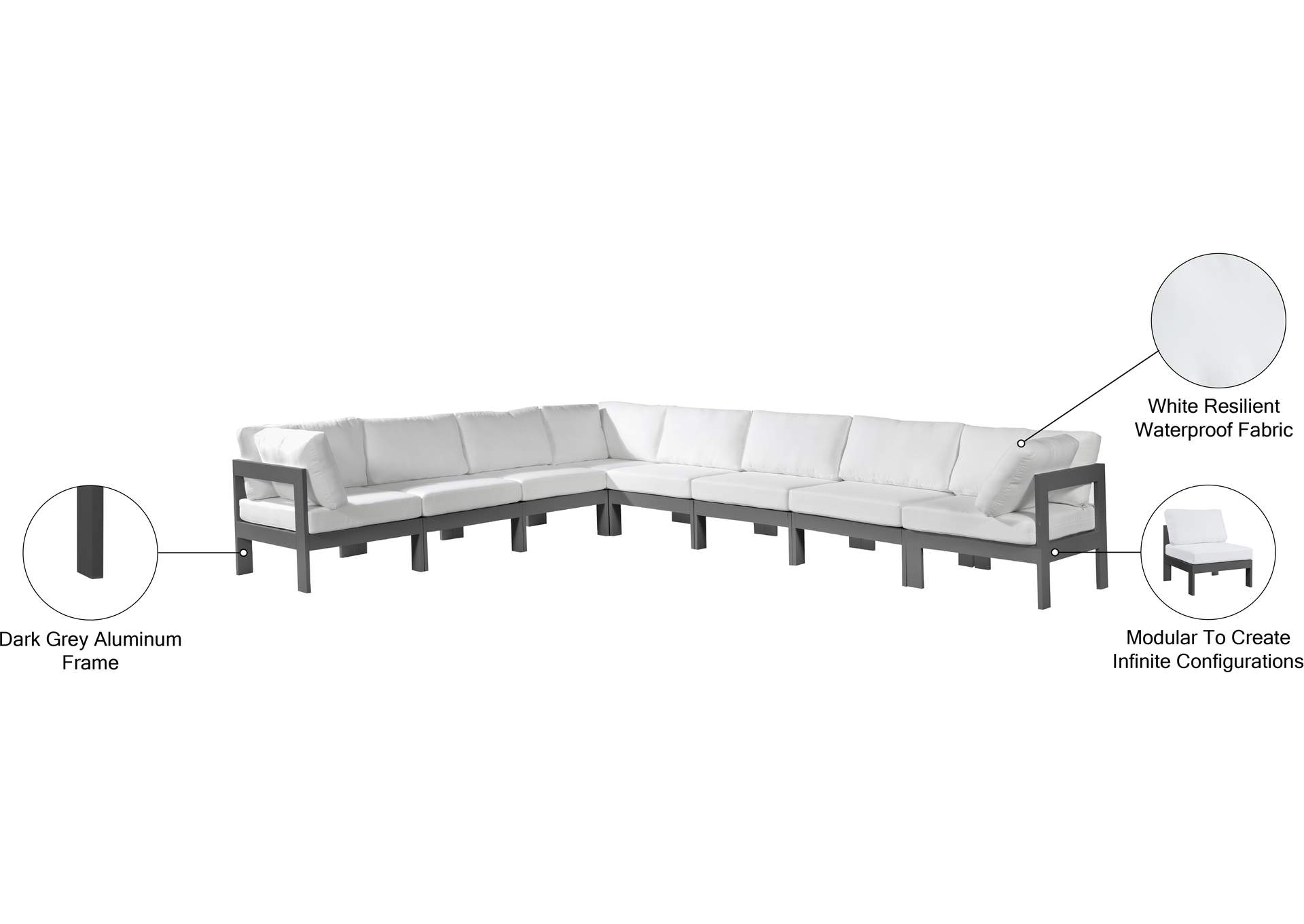 Nizuc White Water Resistant Fabric Outdoor Patio Modular Sectional