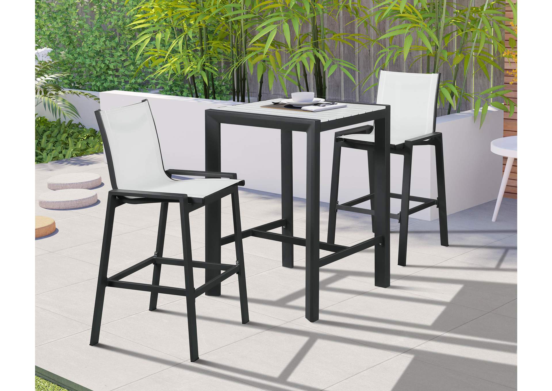 Nizuc White Wood Look Accent Paneling Outdoor Patio Aluminum Square Bar Table