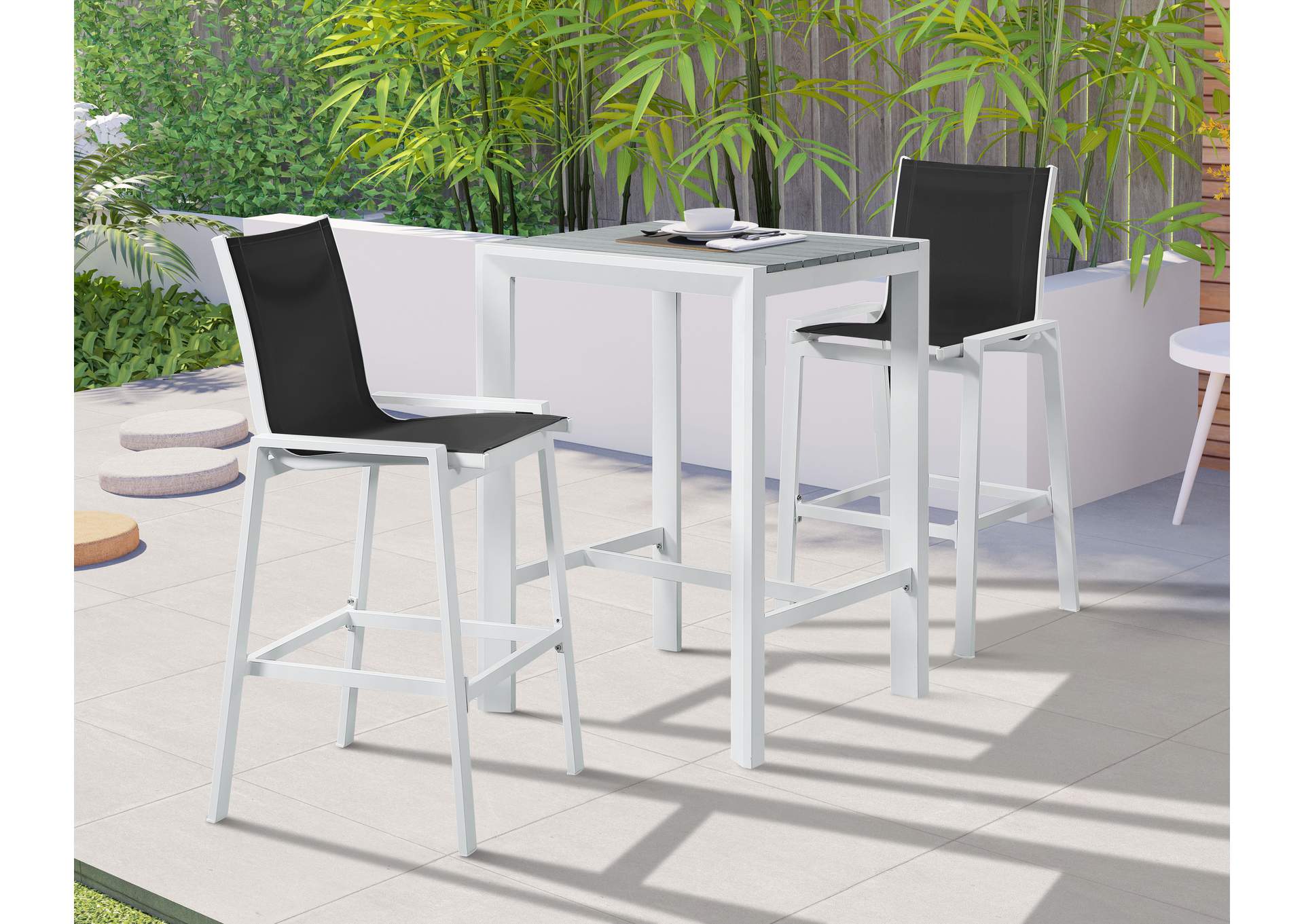 Nizuc Black Mesh Water Resistant Fabric Outdoor Patio Aluminum Mesh Barstool