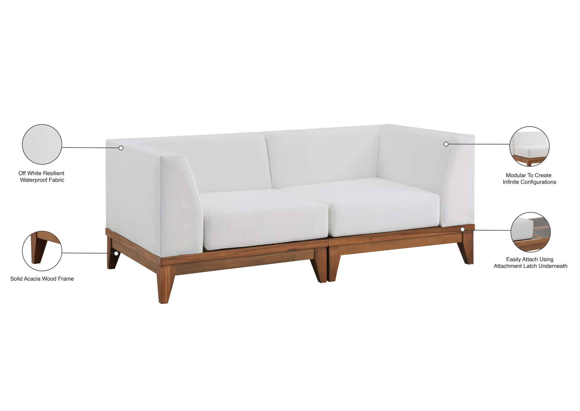 Rio Off White Water Resistant Fabric Outdoor Patio Modular Sofa