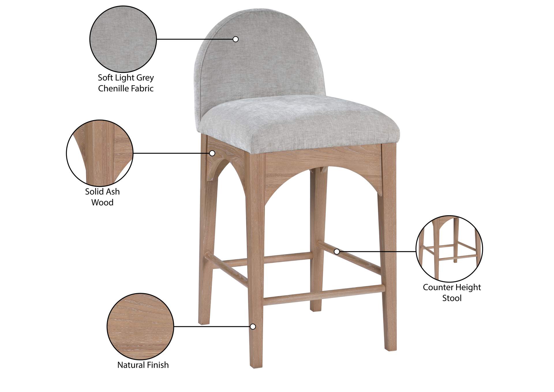 Waldorf Grey Chenille Fabric Stool