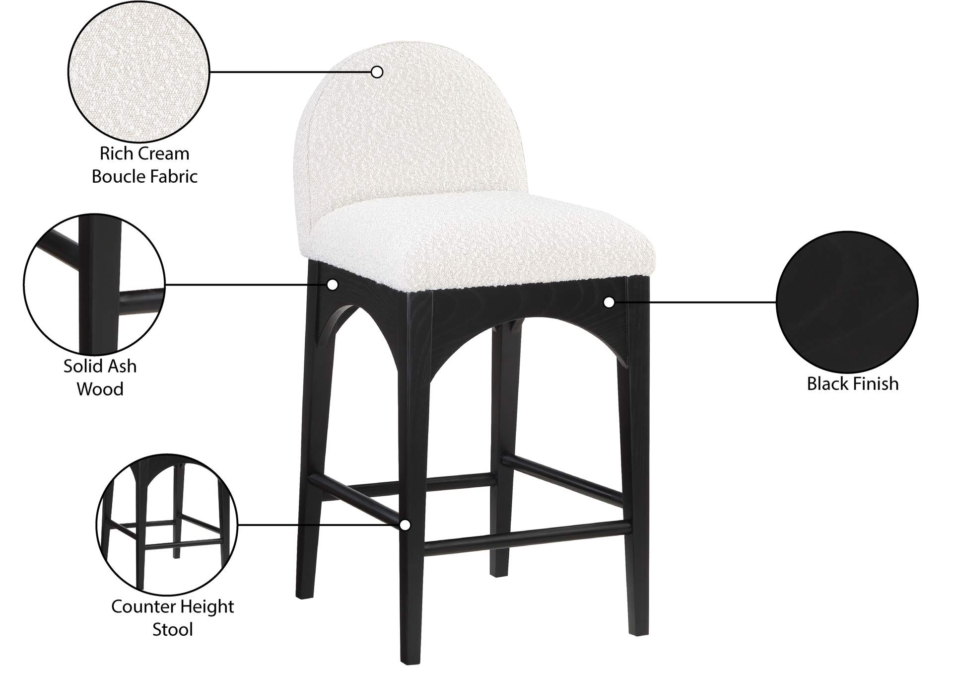 Waldorf Cream Boucle Fabric Stool