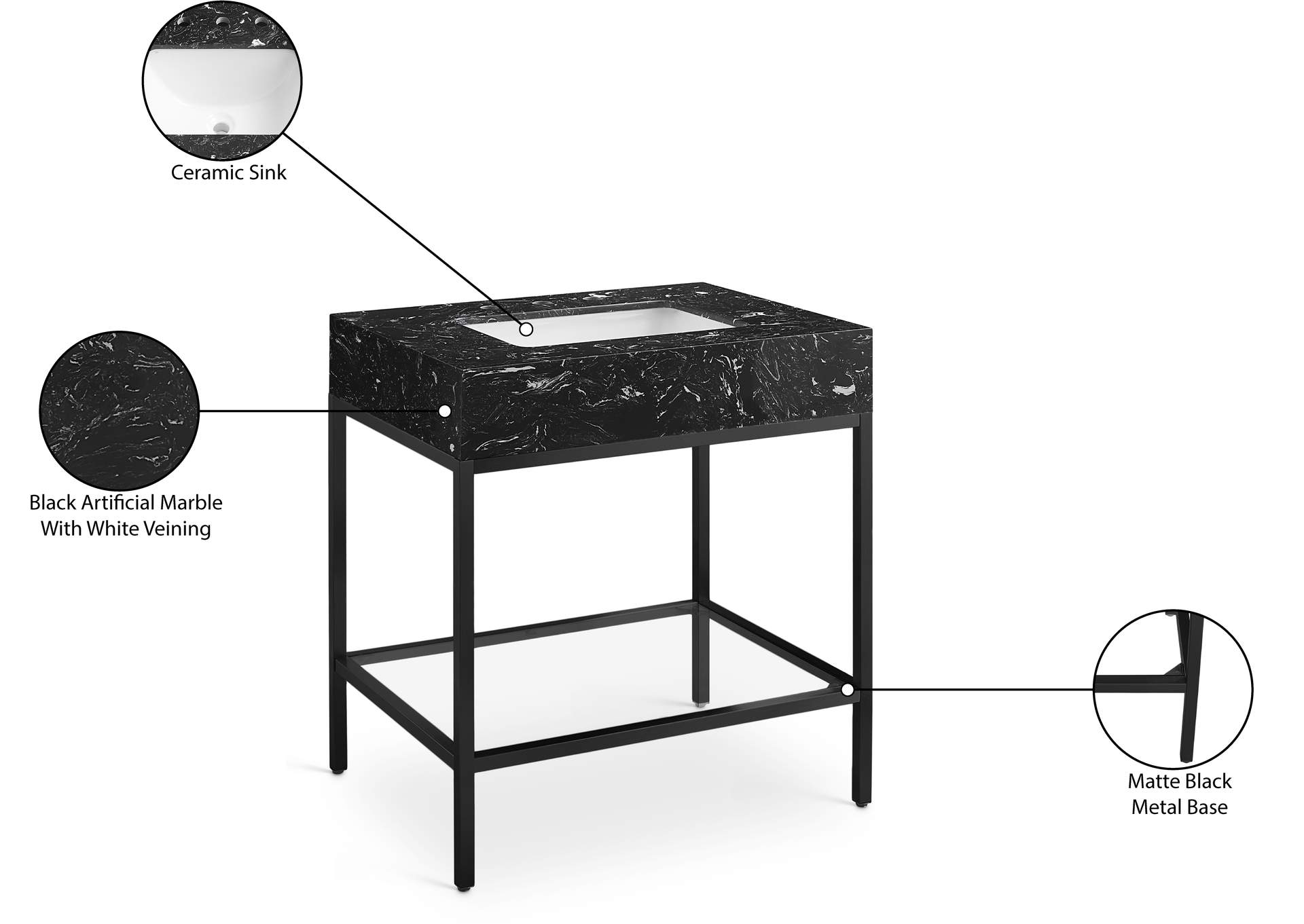 Marmo Black Engineered Marble Bathroom Vanity