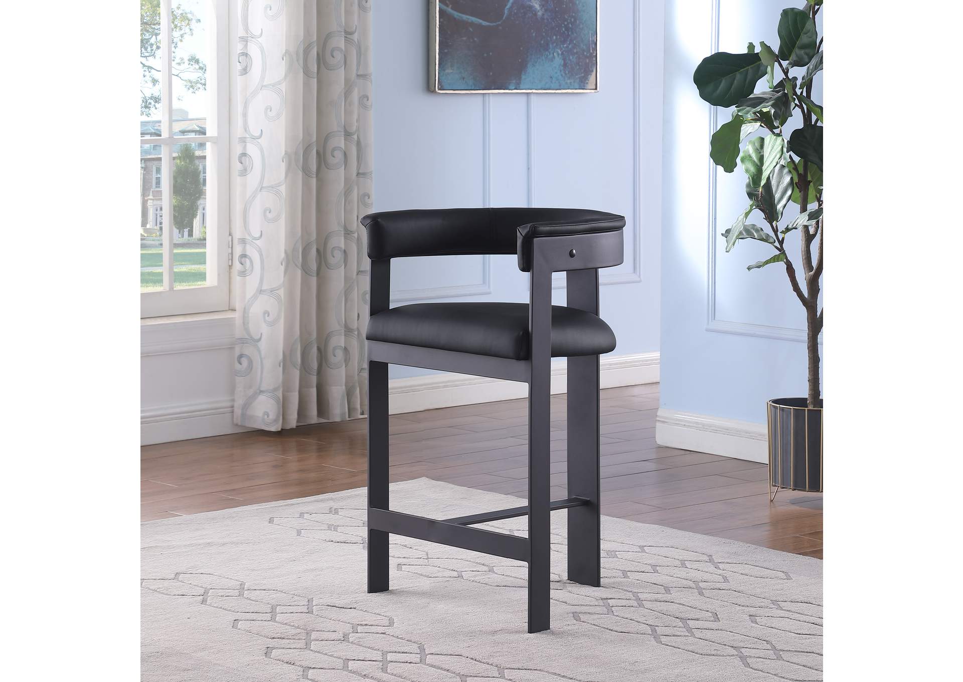 Romeo Black Faux Leather Counter Stool Set of 2