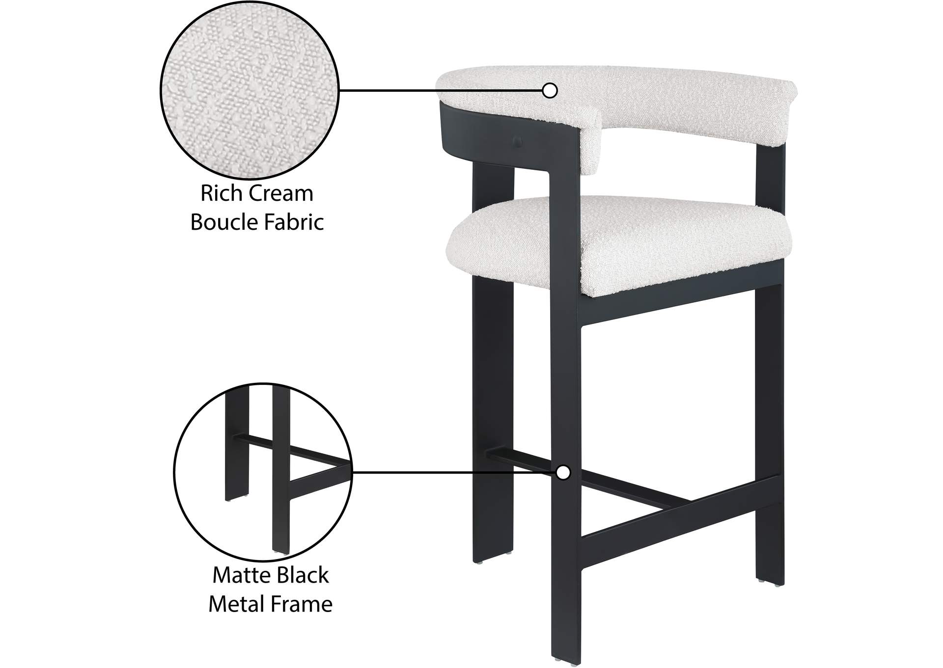 Romeo Cream Boucle Fabric Counter Stool