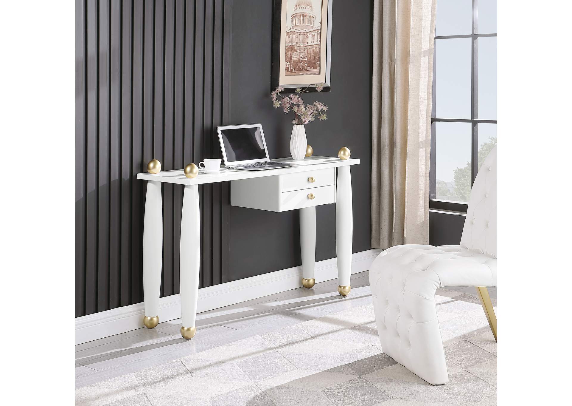 Etro White Wood And Gold Metal Desk - Console Table image 3