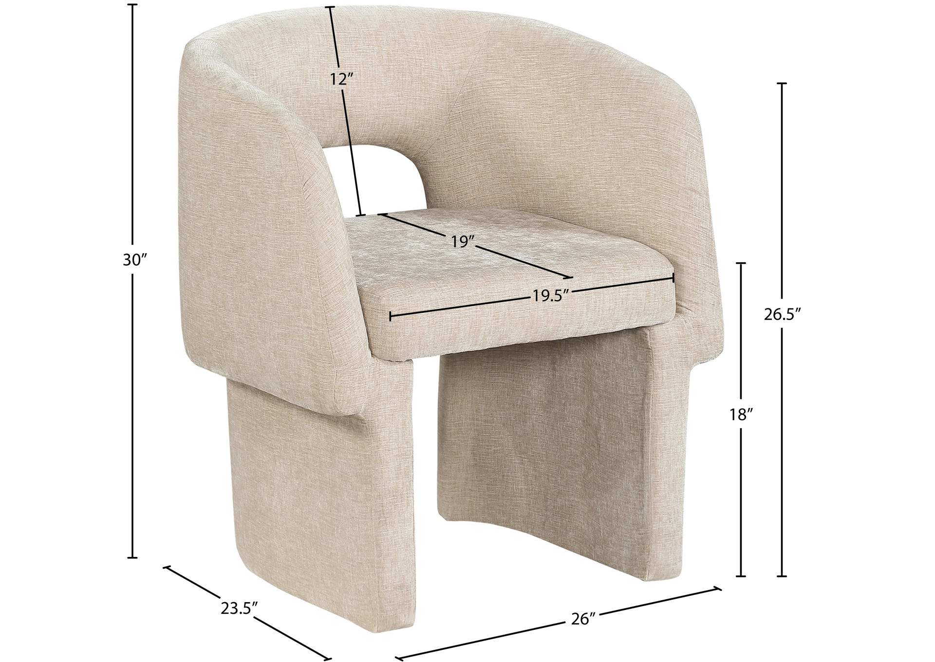 Emmet Beige Chenille Fabric Dining Chair - Accent Chair